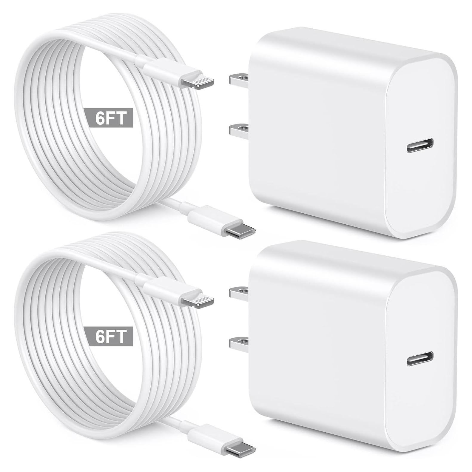 Cargador Rápido 20W USB-C MFi para iPhone 14/13/12 - 2Pack 6FT