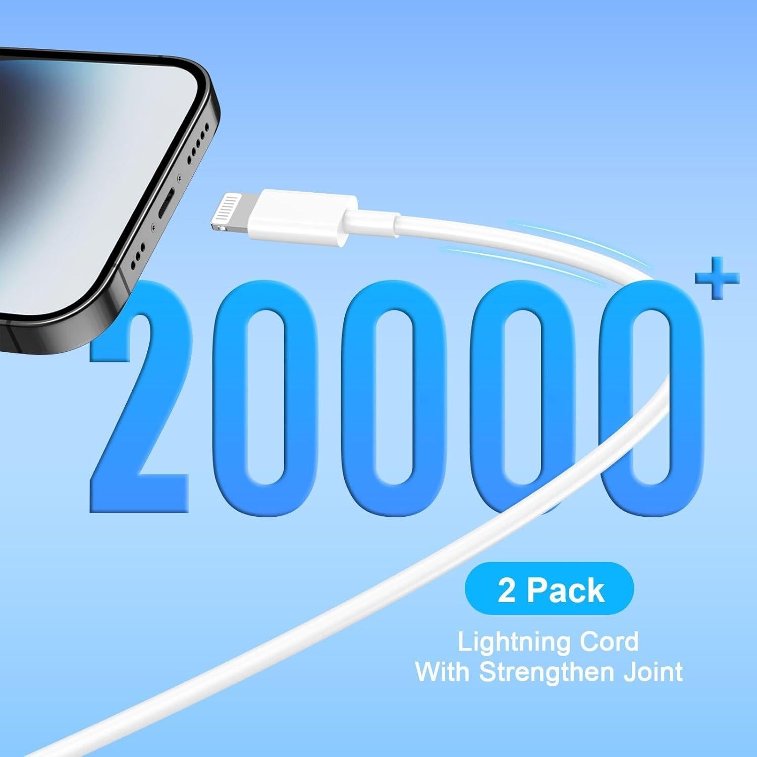 Cargador Rápido 20W USB-C MFi para iPhone 14/13/12 - 2Pack 6FT