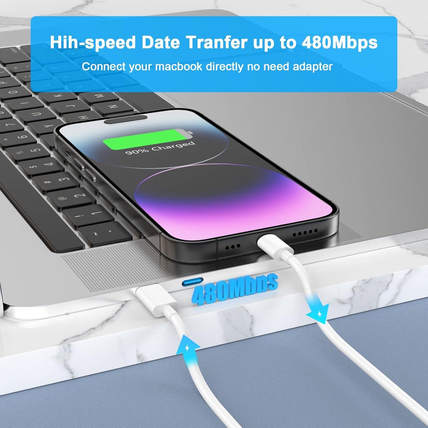 Cargador Rápido 20W USB-C MFi para iPhone 14/13/12 - 2Pack 6FT