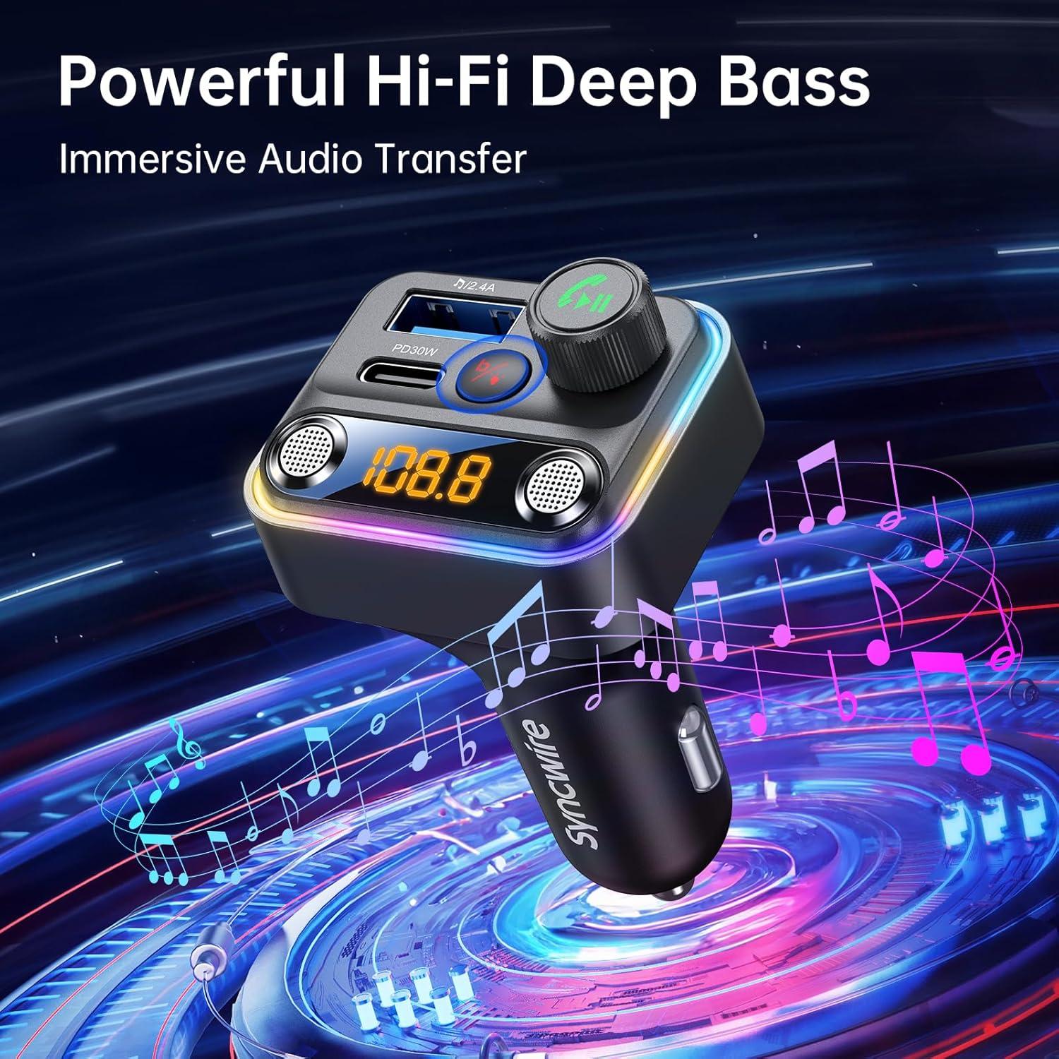 Transmisor FM Bluetooth 5.4 Syncwire 42W Carga Rápida