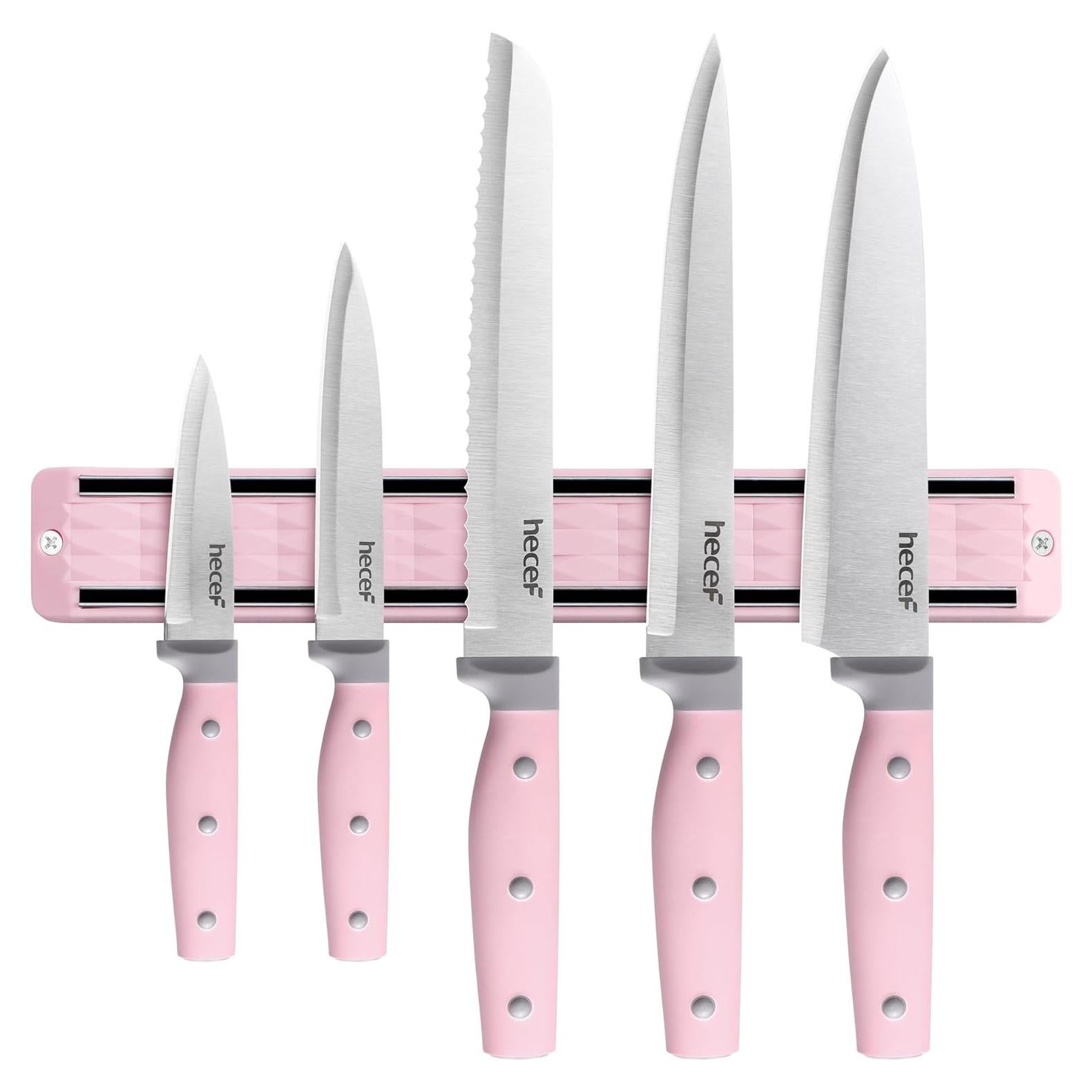 Juego de cuchillos de cocina hecef 6 piezas acero inoxidable rosa
