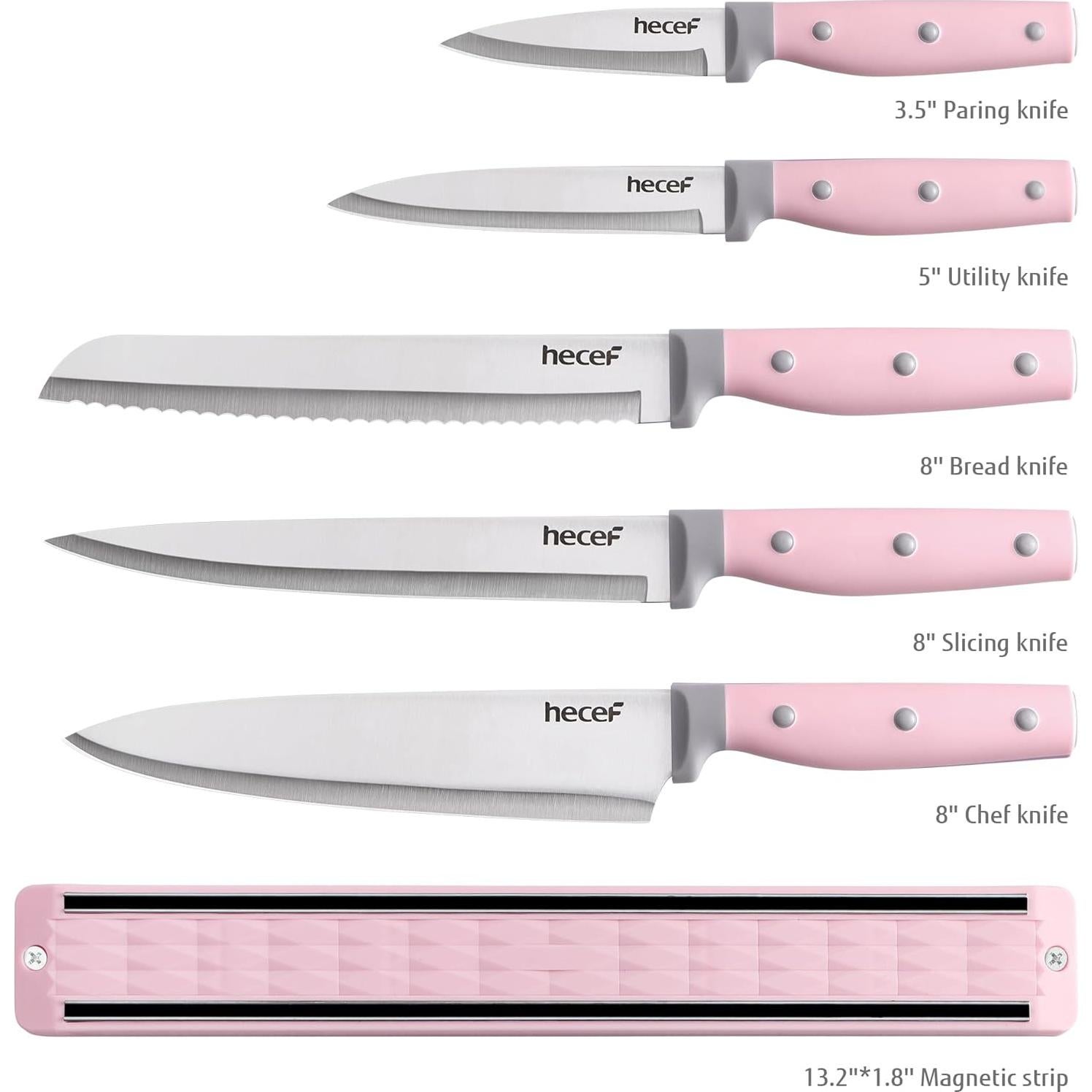 Juego de cuchillos de cocina hecef 6 piezas acero inoxidable rosa