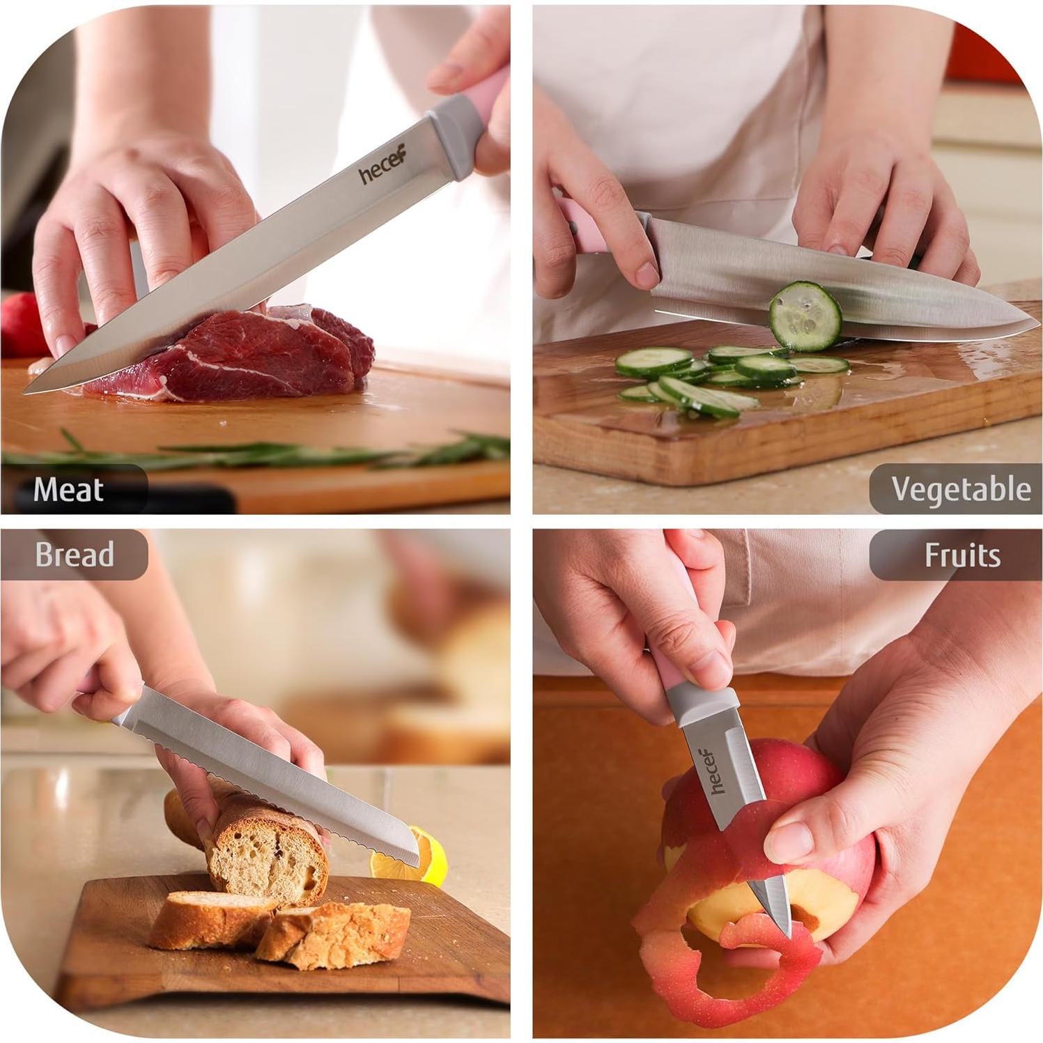 Juego de cuchillos de cocina hecef 6 piezas acero inoxidable rosa