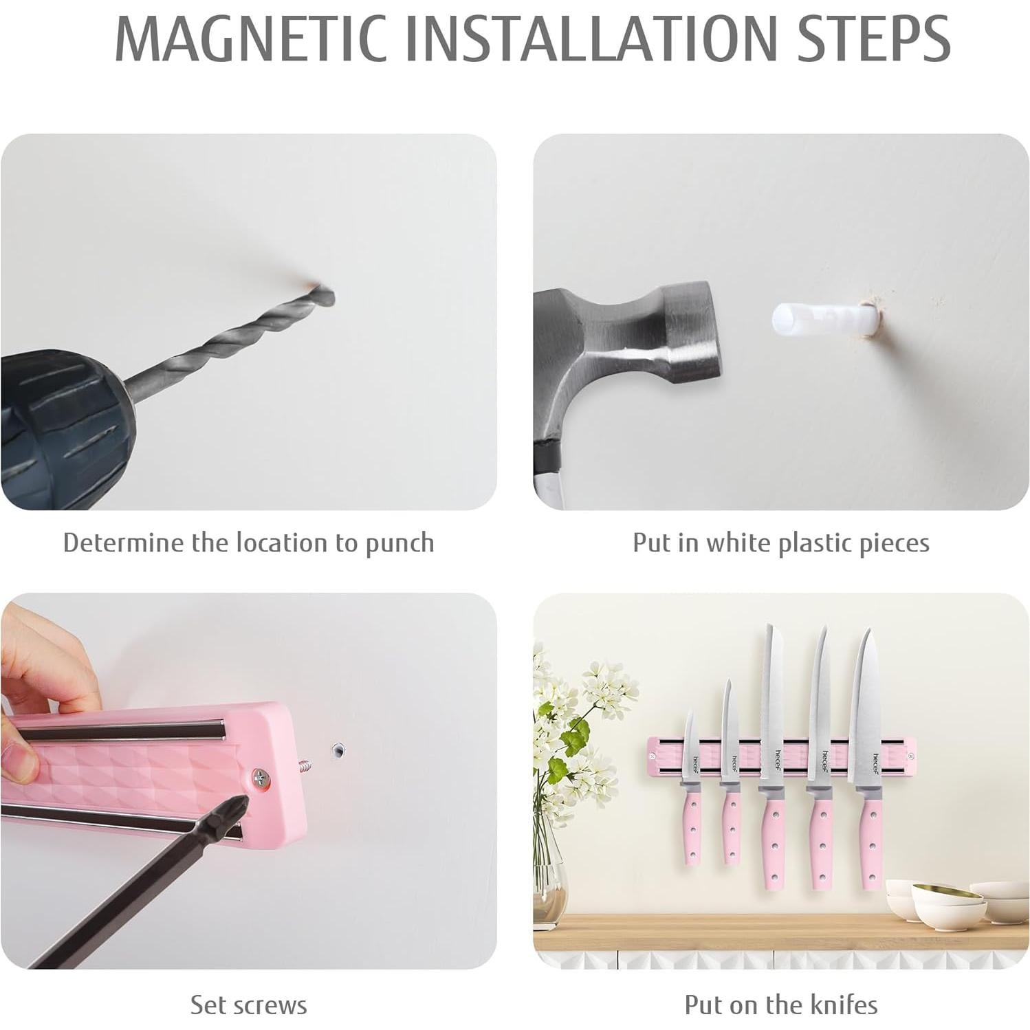 Juego de cuchillos de cocina hecef 6 piezas acero inoxidable rosa