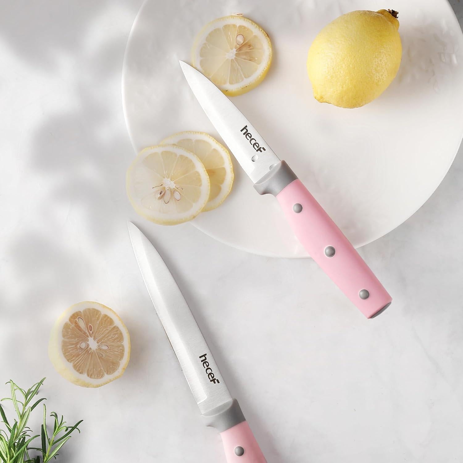 Juego de cuchillos de cocina hecef 6 piezas acero inoxidable rosa