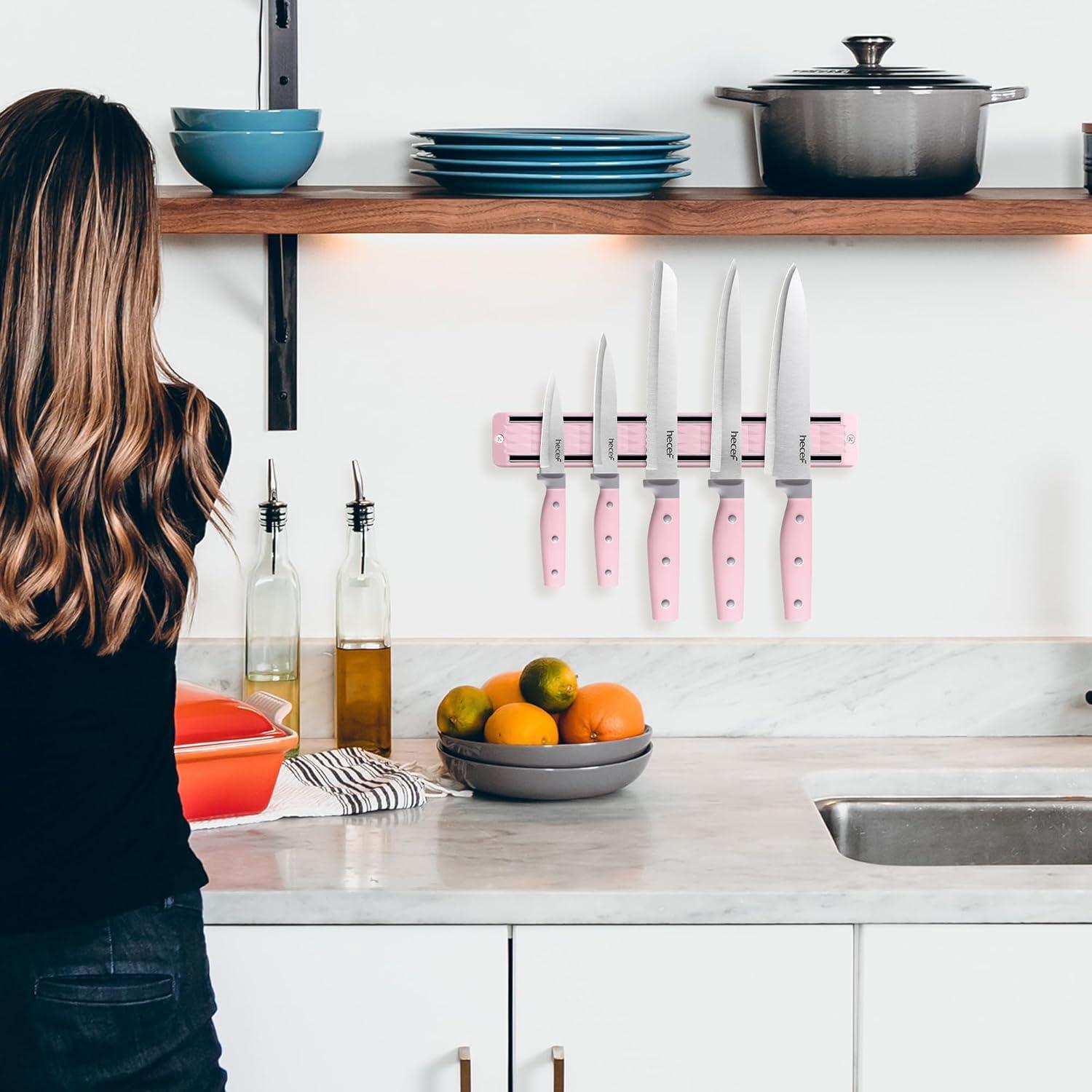 Juego de cuchillos de cocina hecef 6 piezas acero inoxidable rosa