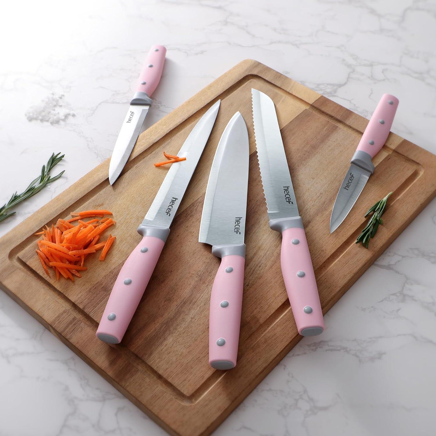 Juego de cuchillos de cocina hecef 6 piezas acero inoxidable rosa