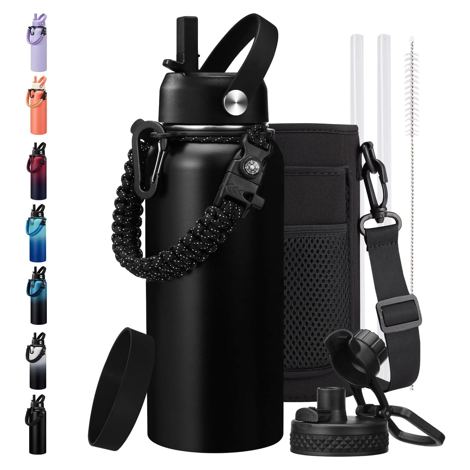 Botella de Agua Aislada BENZZO 0.95L Negra con Tapas