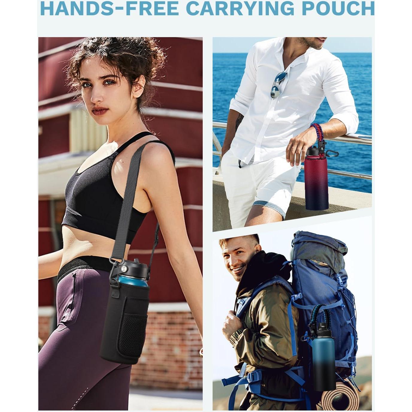 Botella de Agua Aislada BENZZO 0.95L Negra con Tapas