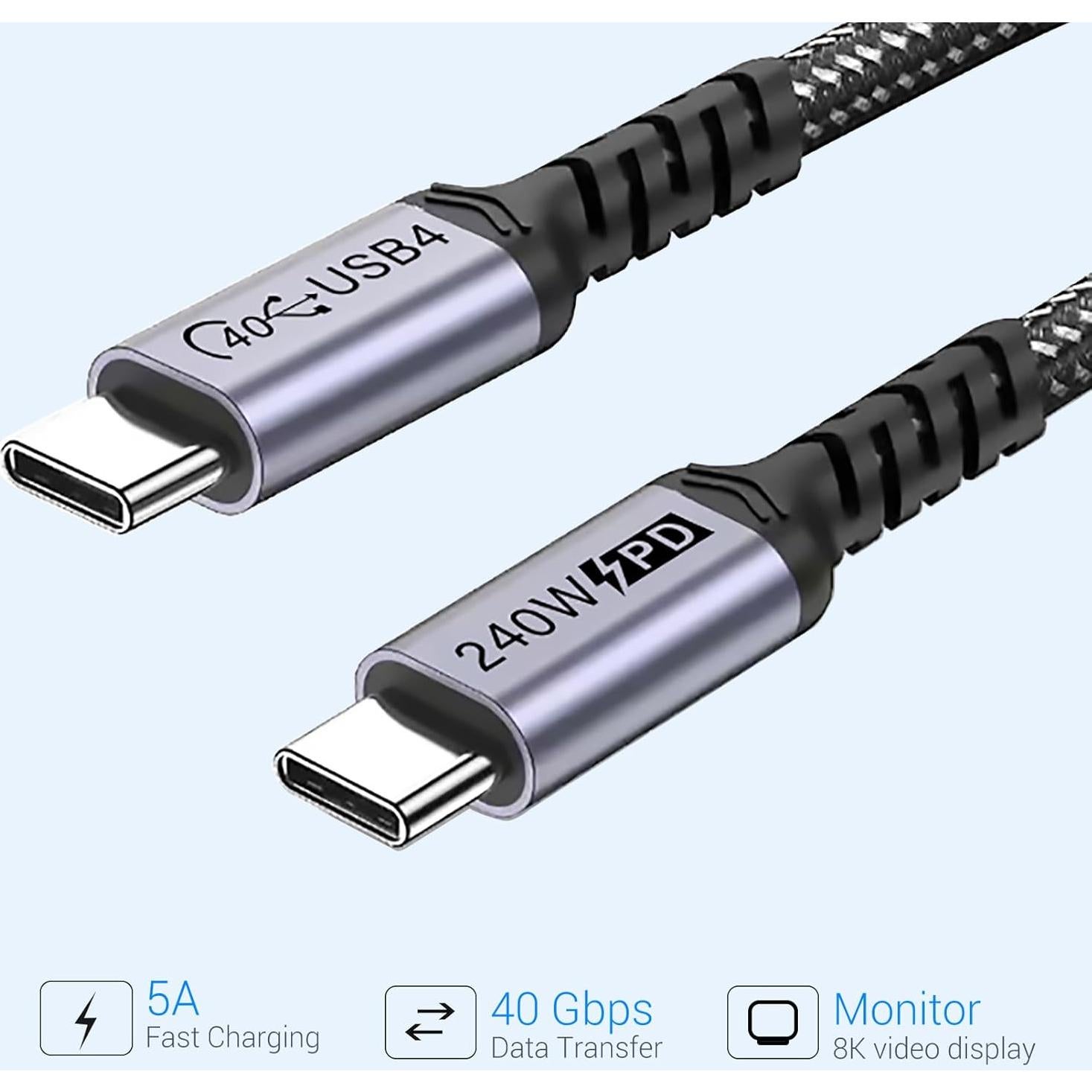 Cable USB C a USB C 240W SUMPK 1 pie 40Gbps 8K 2 paquetes