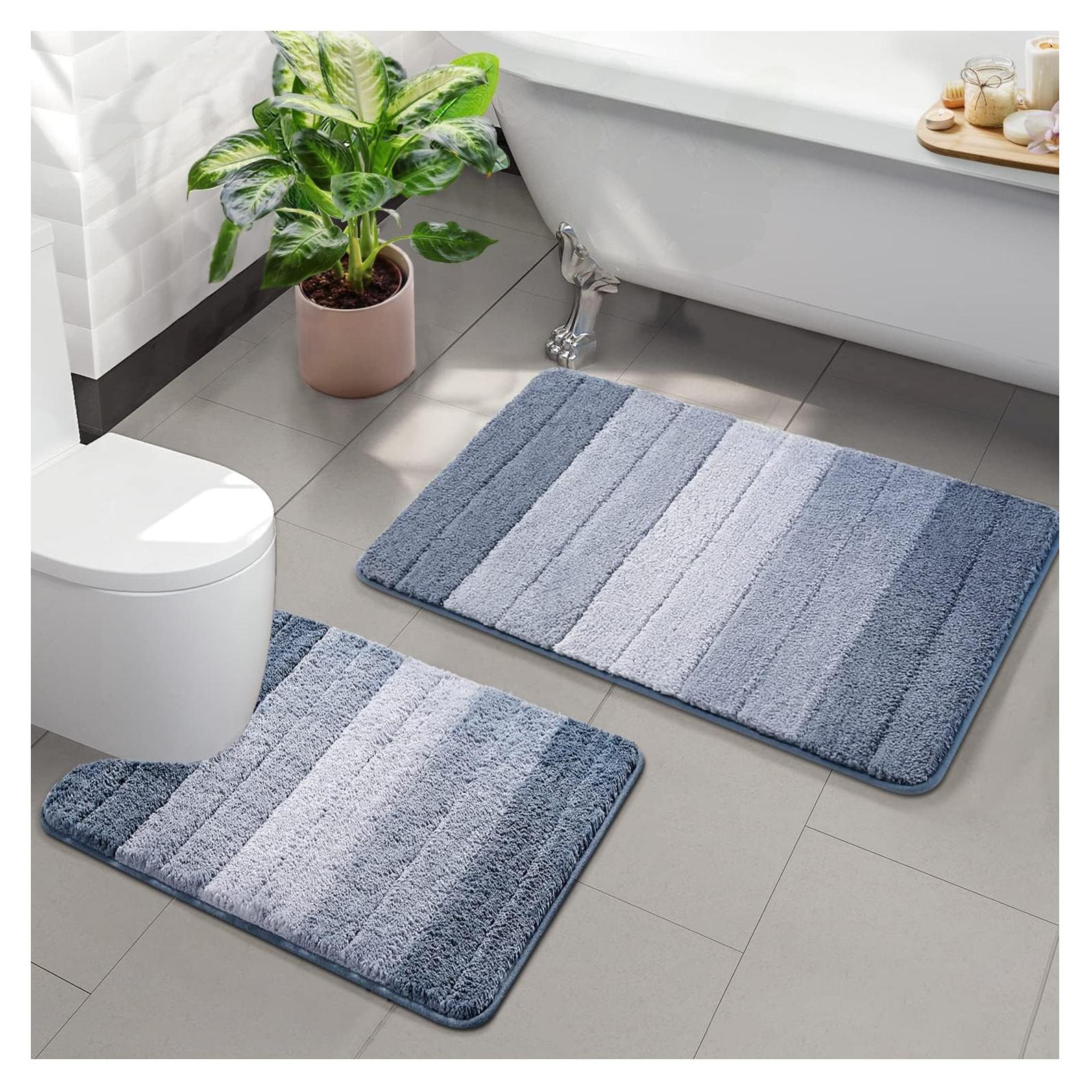 Kmson Juego de 2 Alfombrillas de Baño Antideslizantes Azul