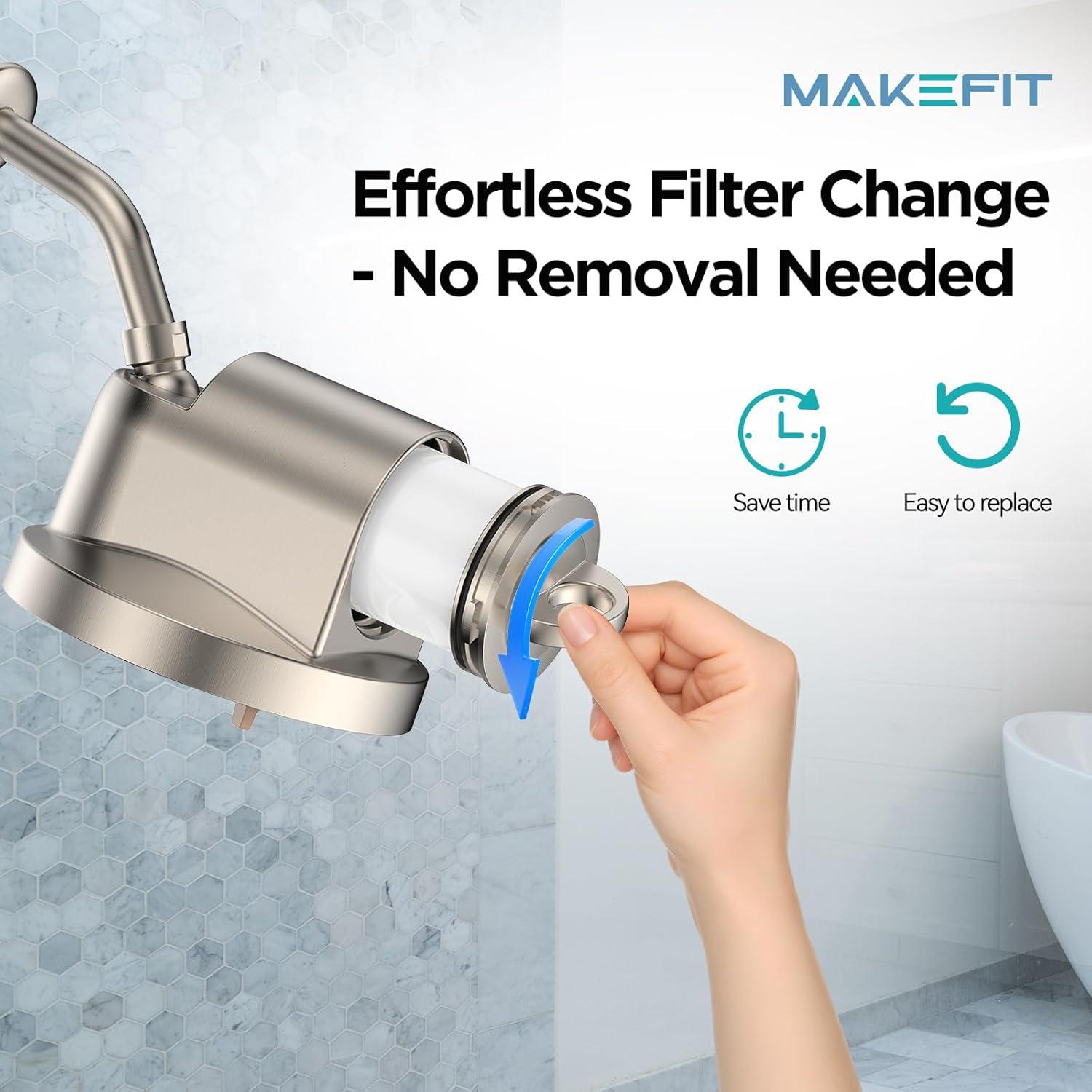 Cabezal de Ducha Filtrado MakeFit - Alta Presión 5 Modos - Níquel Cepillado