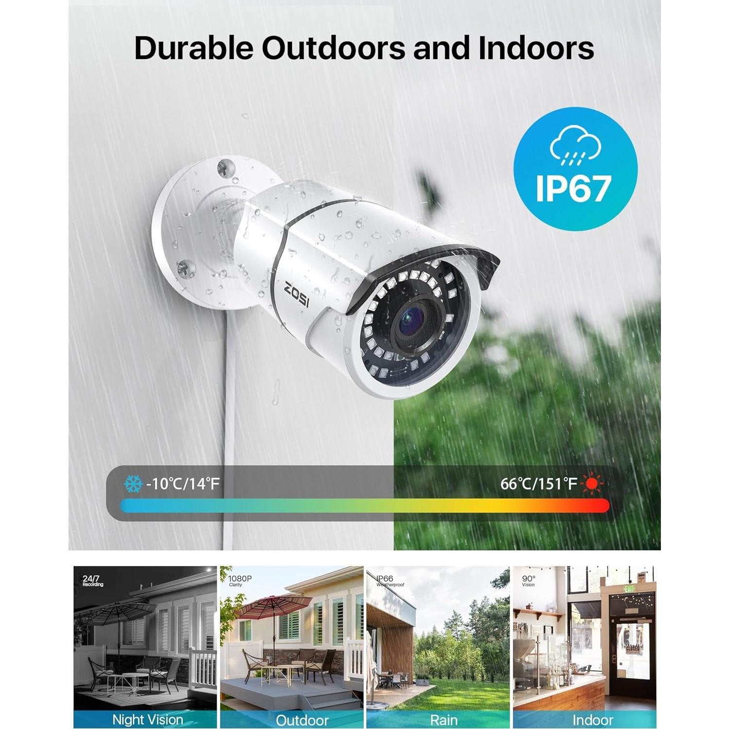 Cámara de Seguridad ZOSI 2MP 1080p Híbrida 4-en-1 IP67