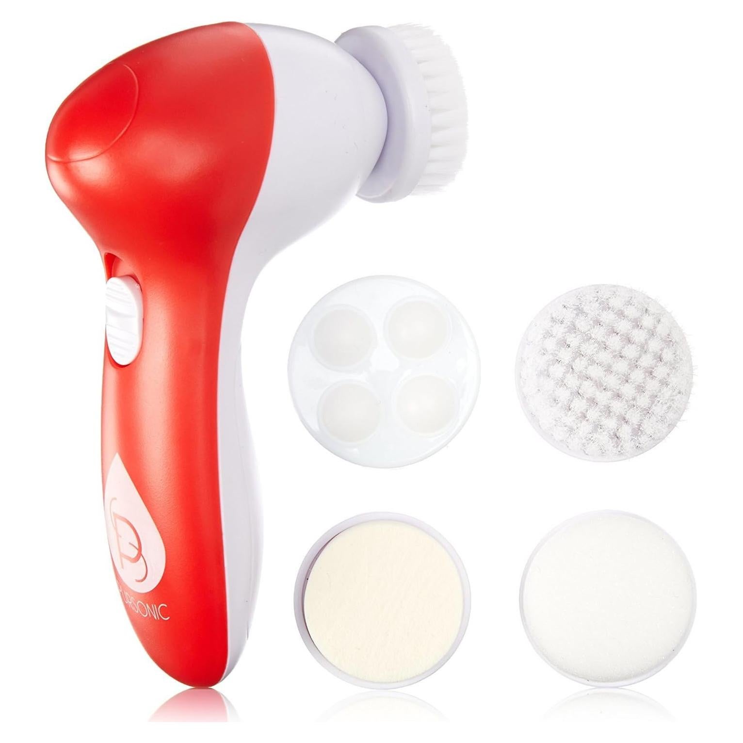 Cepillo de limpieza facial Pursonic FC110, 5 accesorios, Rojo