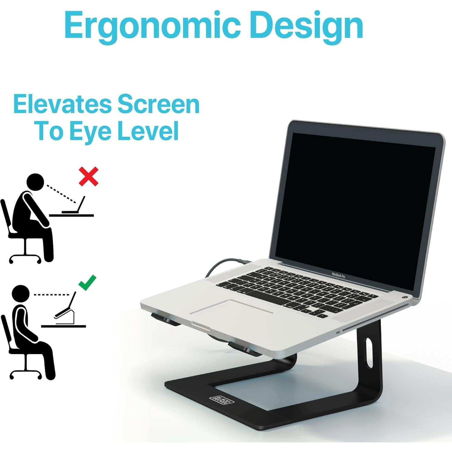 Soporte Ergonómico para Laptop BLACK+DECKER, Aluminio Negro