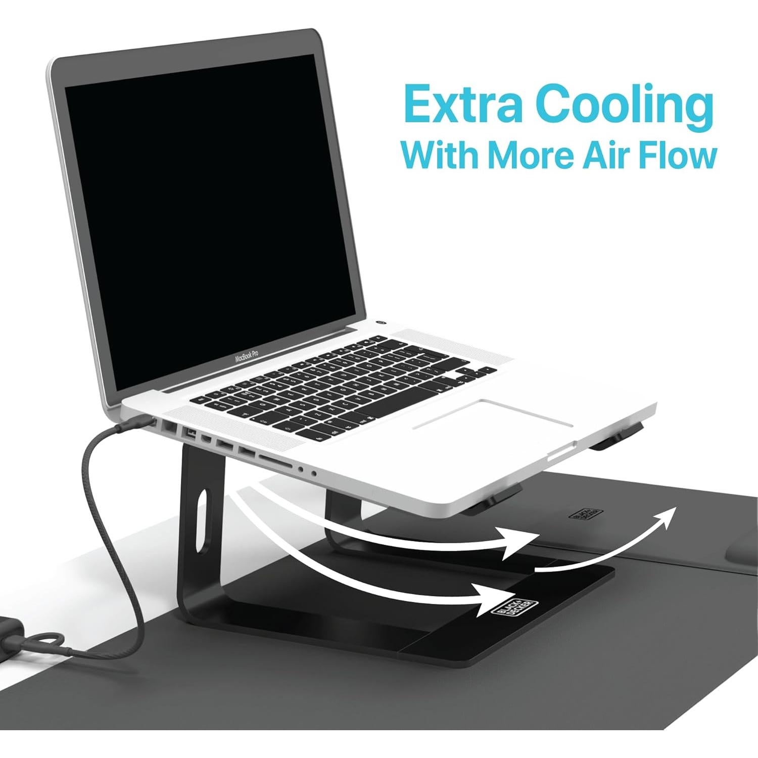 Soporte Ergonómico para Laptop BLACK+DECKER, Aluminio Negro