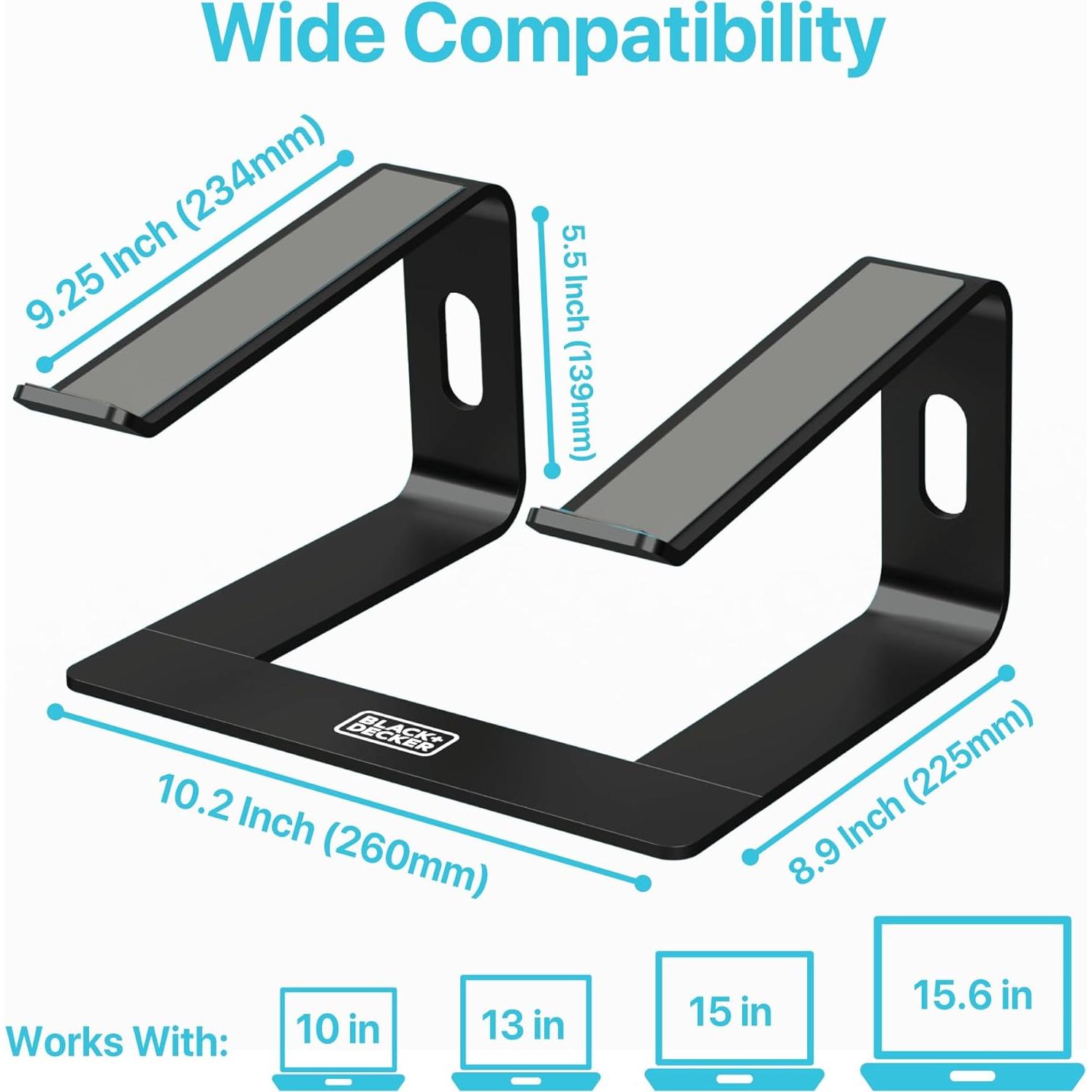 Soporte Ergonómico para Laptop BLACK+DECKER, Aluminio Negro