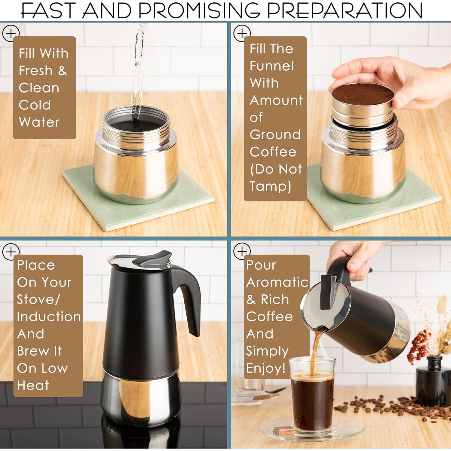 Cafetera Espresso Mixpresso Greca Negra 6 Tazas Acero Inoxidable