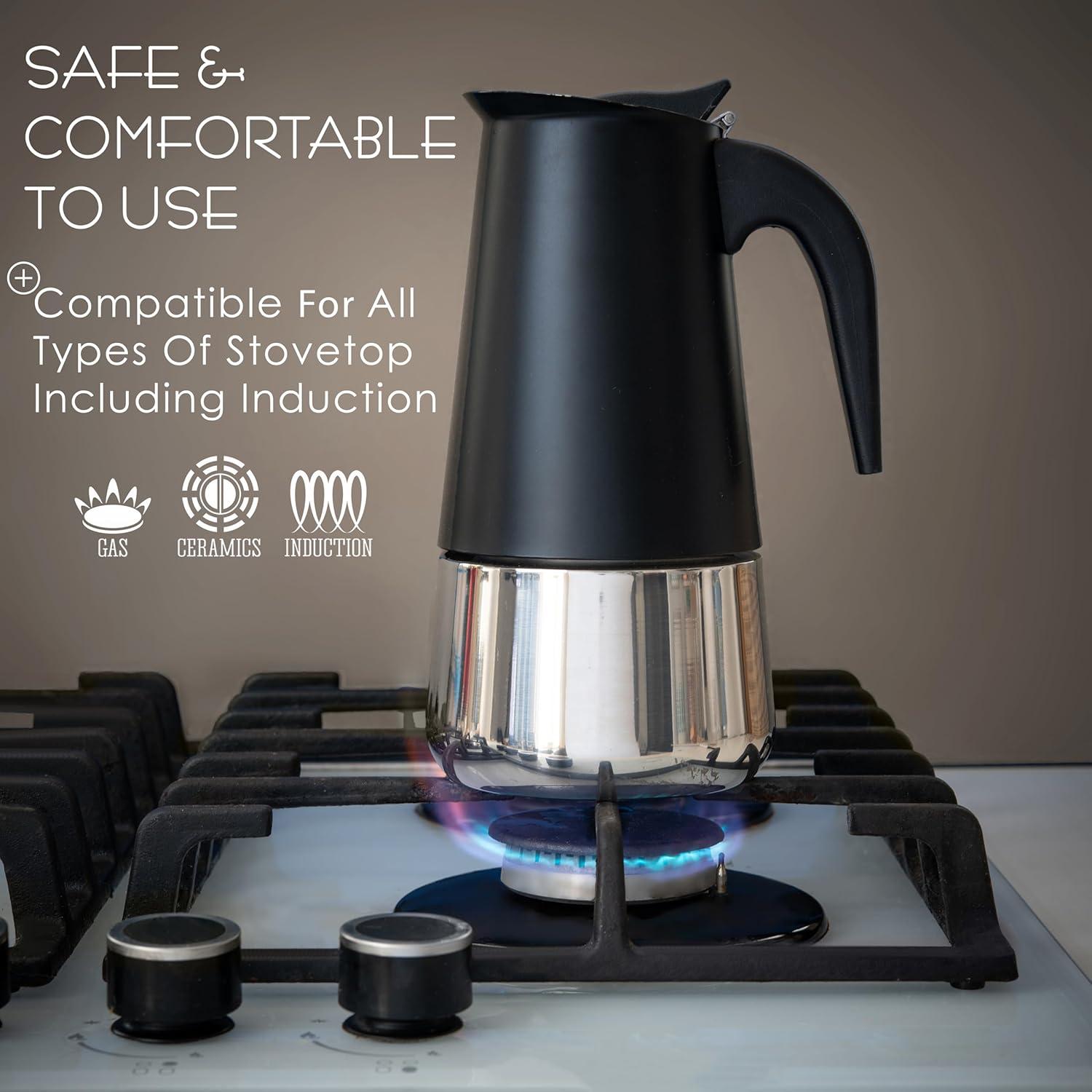 Cafetera Espresso Mixpresso Greca Negra 6 Tazas Acero Inoxidable