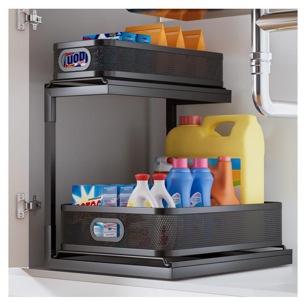 Organizador Bajo Fregadero Biboraya 2 Niveles Negro 37.85x26.92x38.1cm
