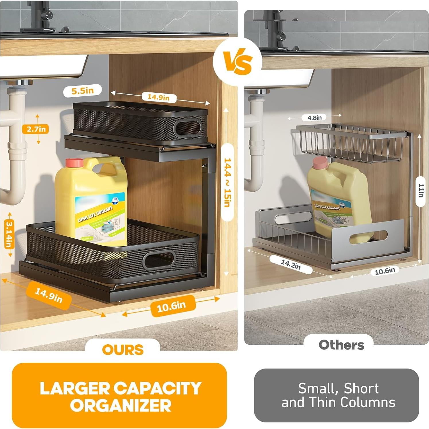 Organizador Bajo Fregadero Biboraya 2 Niveles Negro 37.85x26.92x38.1cm