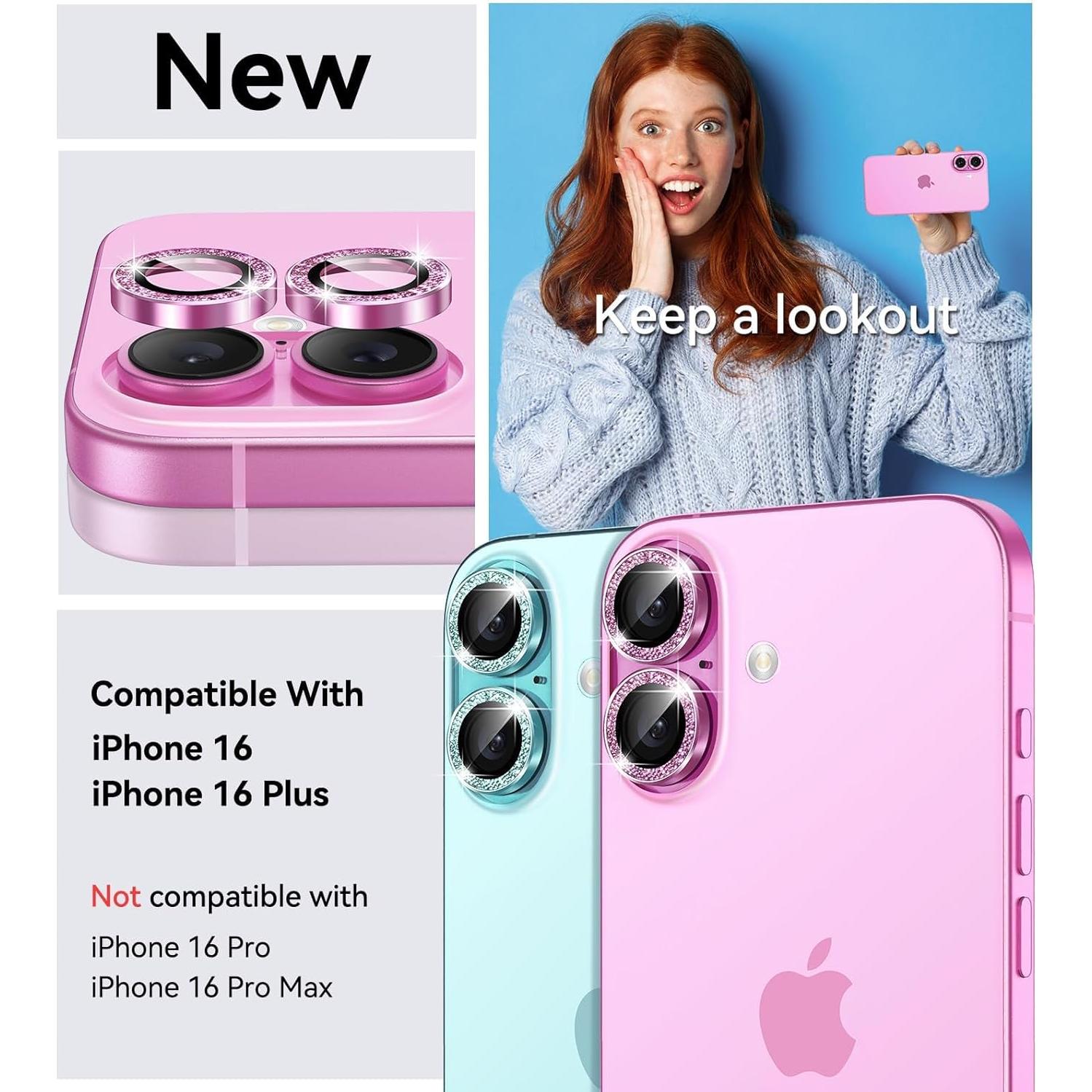 Protector de Lente Matekxy para iPhone 16/16 Plus Cristal 9H Rosa