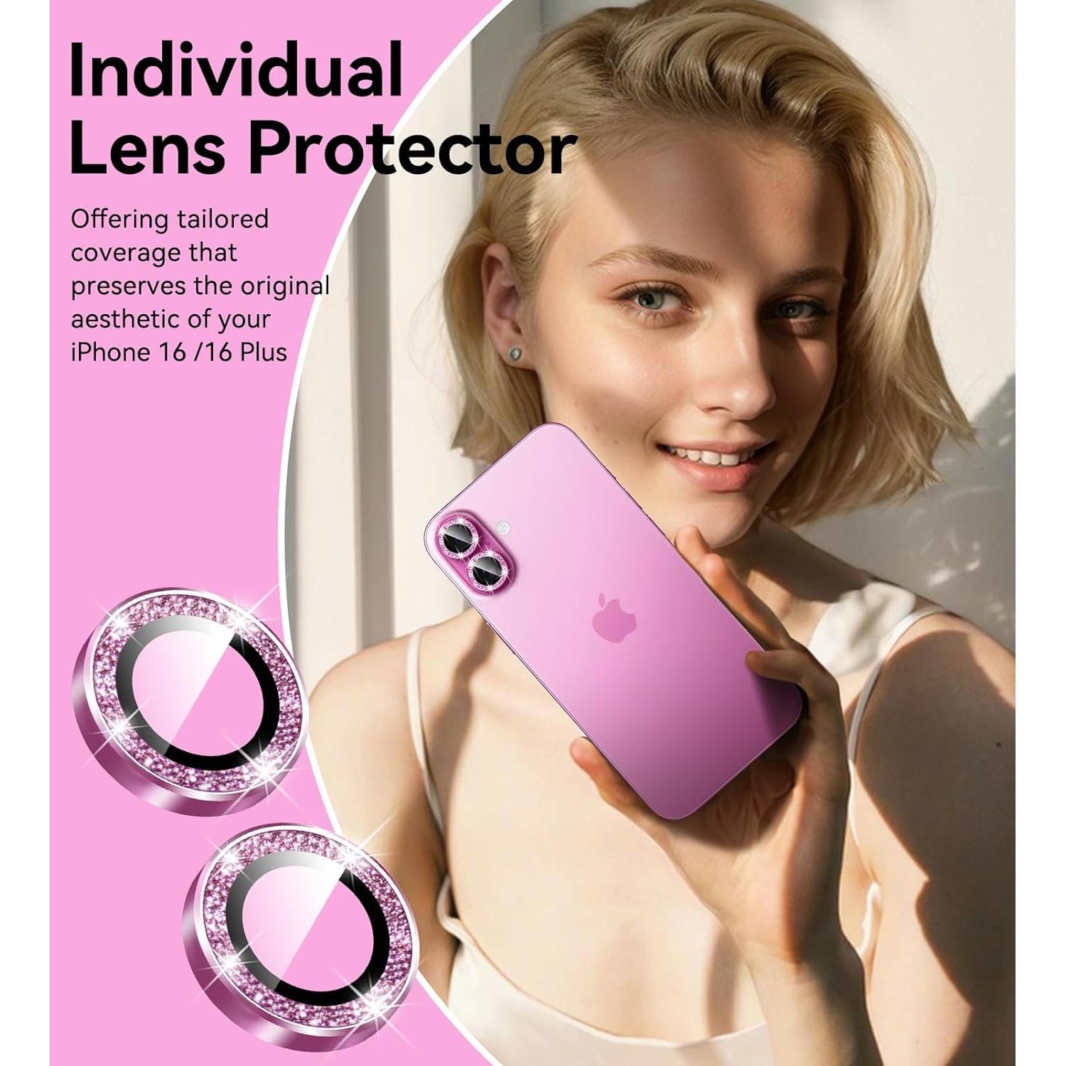 Protector de Lente Matekxy para iPhone 16/16 Plus Cristal 9H Rosa