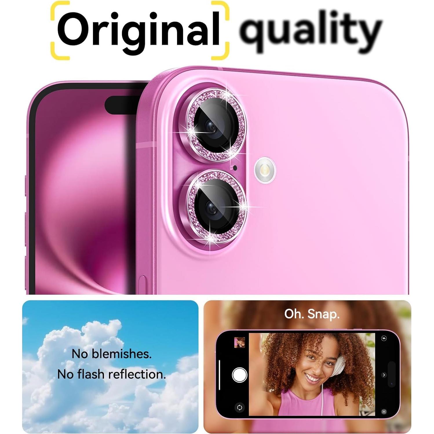 Protector de Lente Matekxy para iPhone 16/16 Plus Cristal 9H Rosa