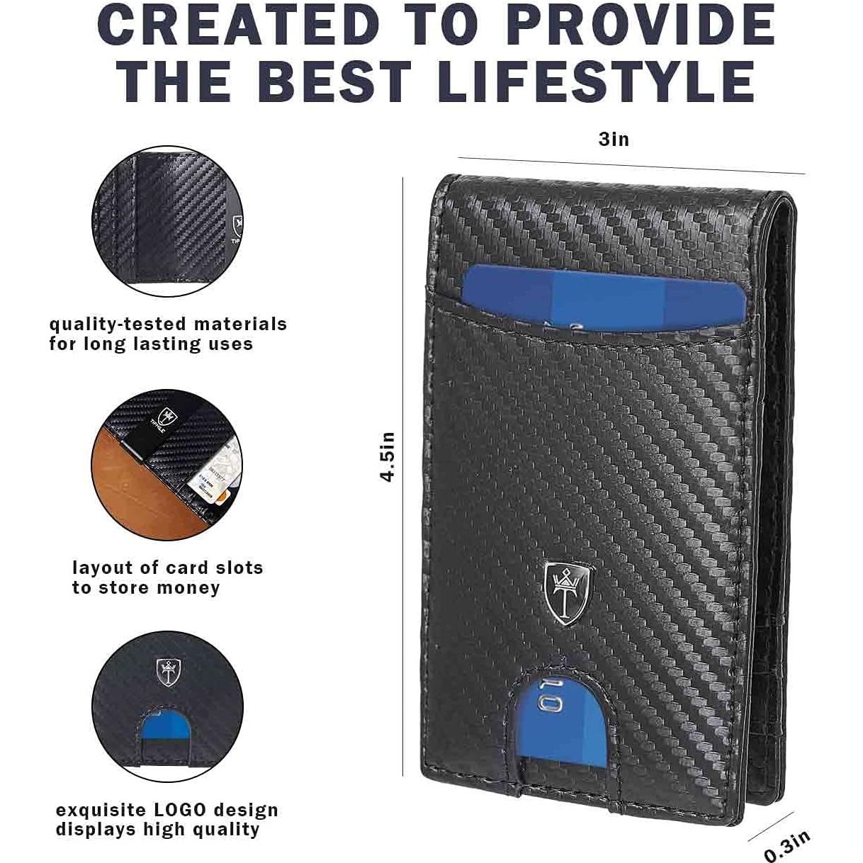 Cartera Bifold Minimalista Tipmile con Clip Dinero RFID 11.56cm