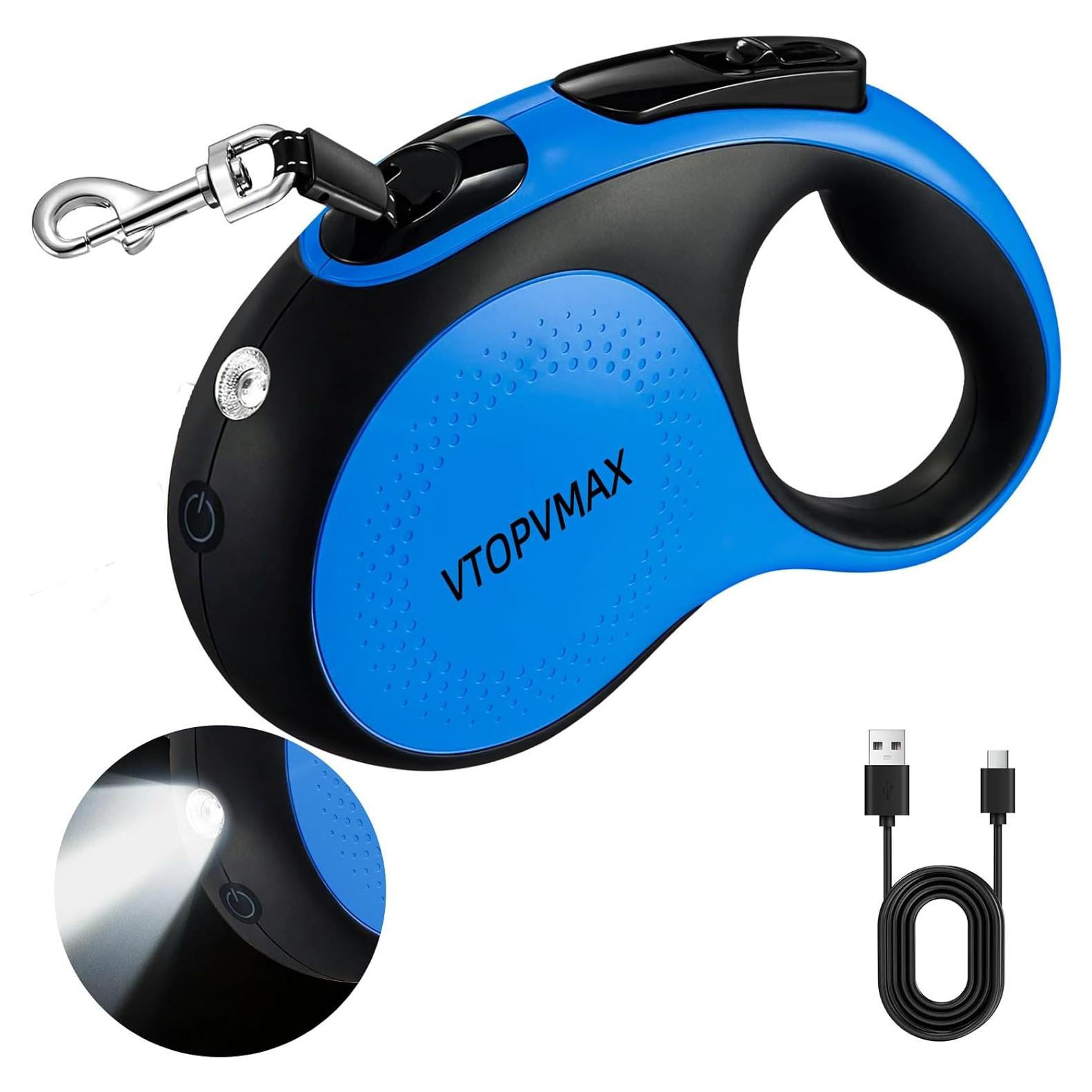 Correa Retráctil 4.88m VTOPVMAX para Perros hasta 30kg con Luz LED