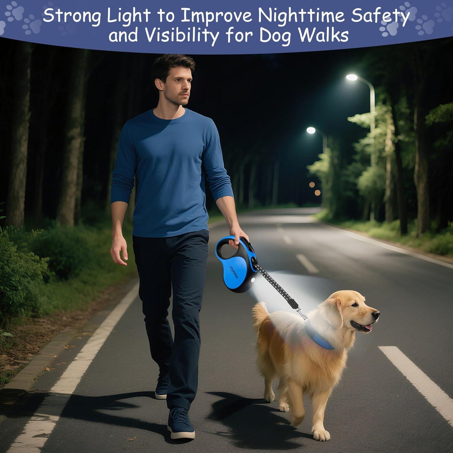 Correa Retráctil 4.88m VTOPVMAX para Perros hasta 30kg con Luz LED