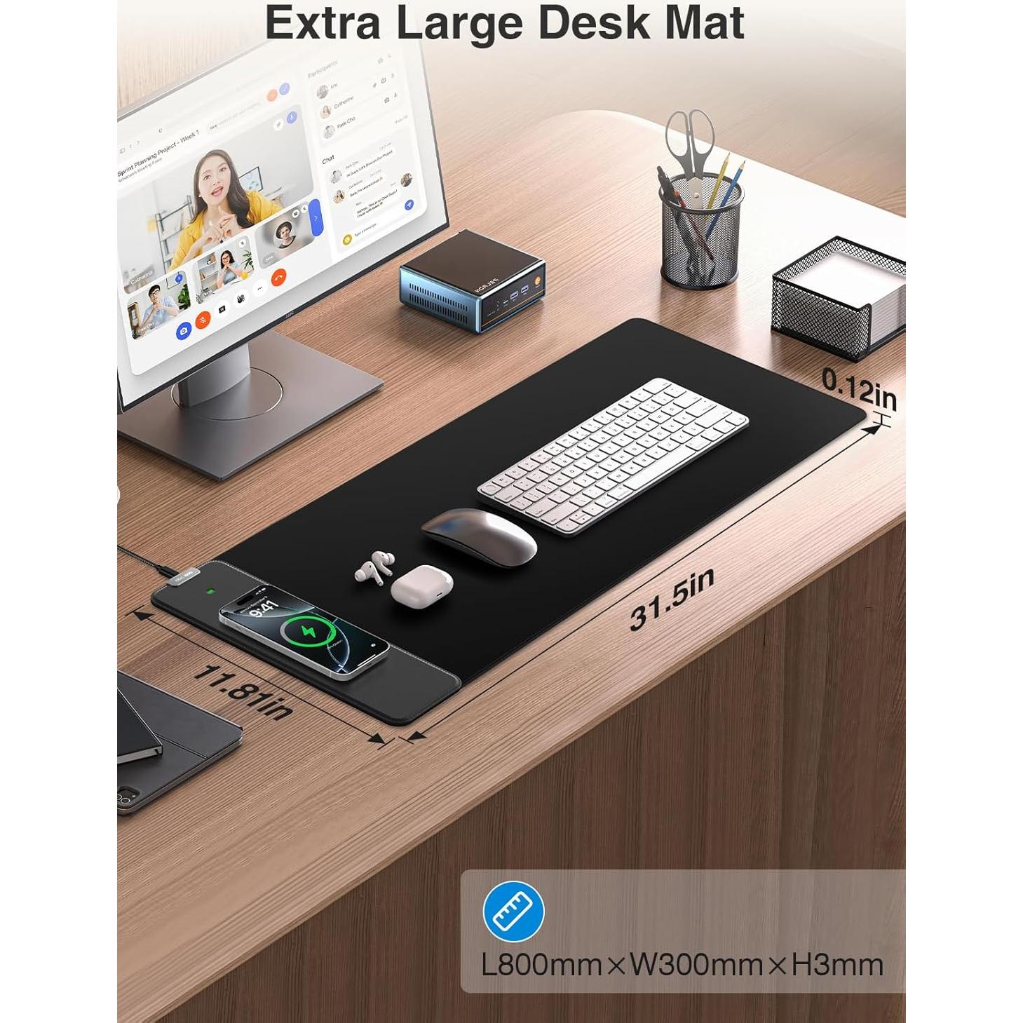 Alfombrilla de Carga Inalámbrica 15W abc.mat 80x30cm Negra