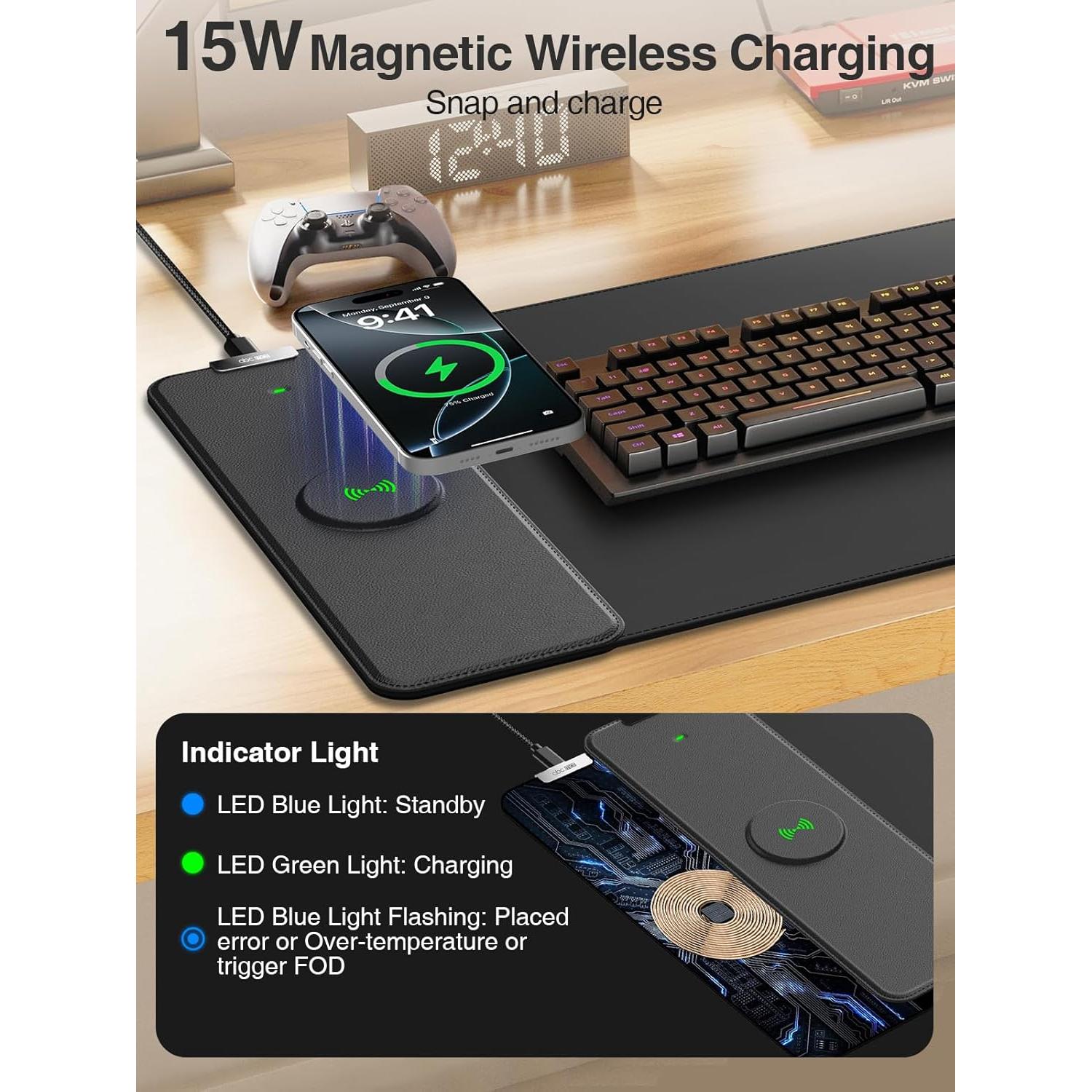 Alfombrilla de Carga Inalámbrica 15W abc.mat 80x30cm Negra