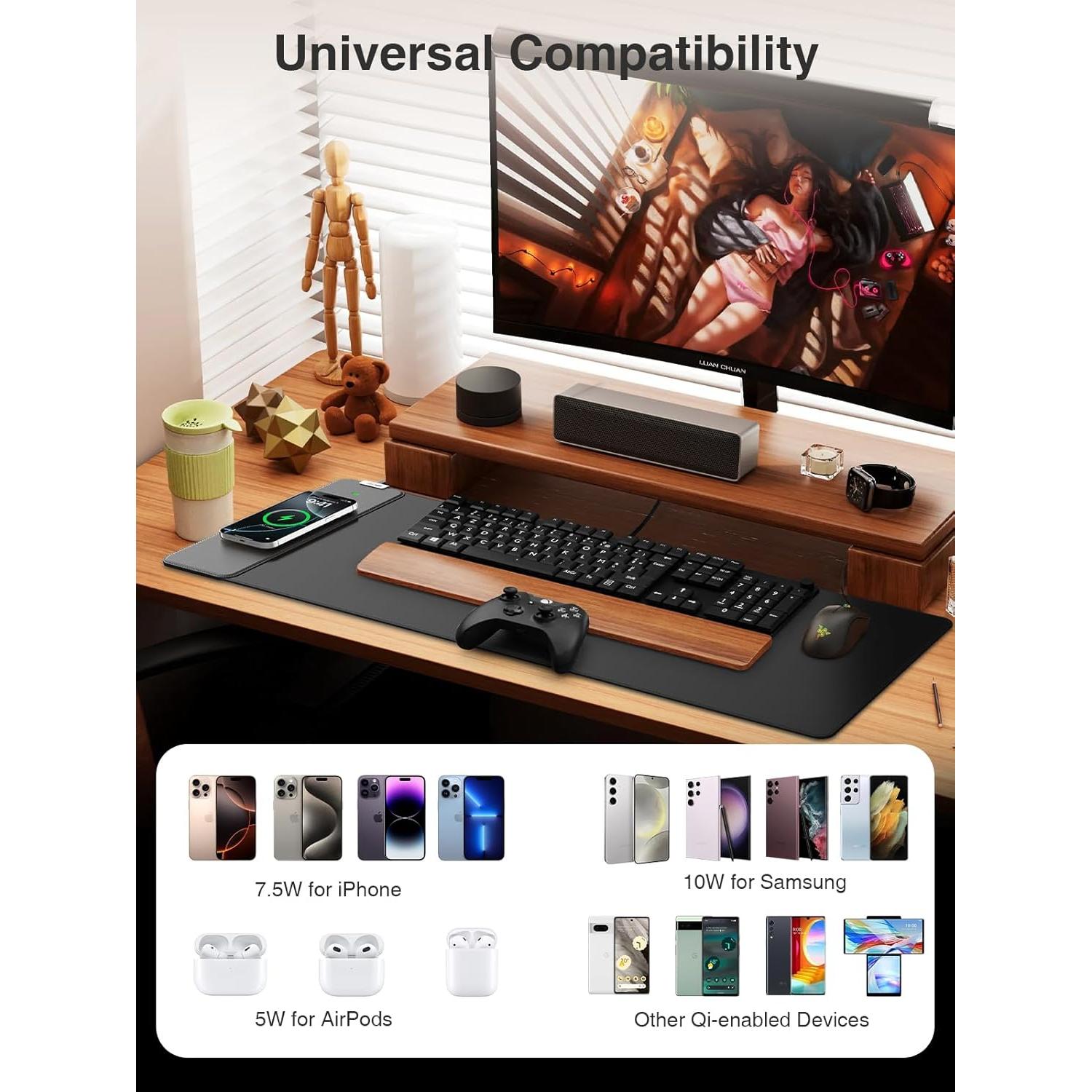 Alfombrilla de Carga Inalámbrica 15W abc.mat 80x30cm Negra