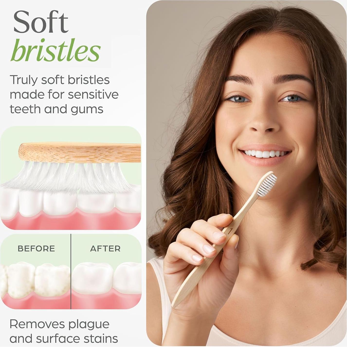 Cepillos de Dientes de Bambú VIVAGO Paquete de 10 Cerdas Suaves