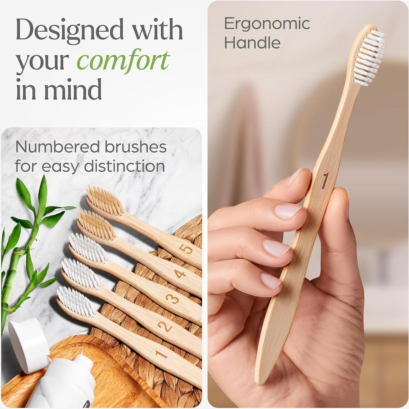 Cepillos de Dientes de Bambú VIVAGO Paquete de 10 Cerdas Suaves