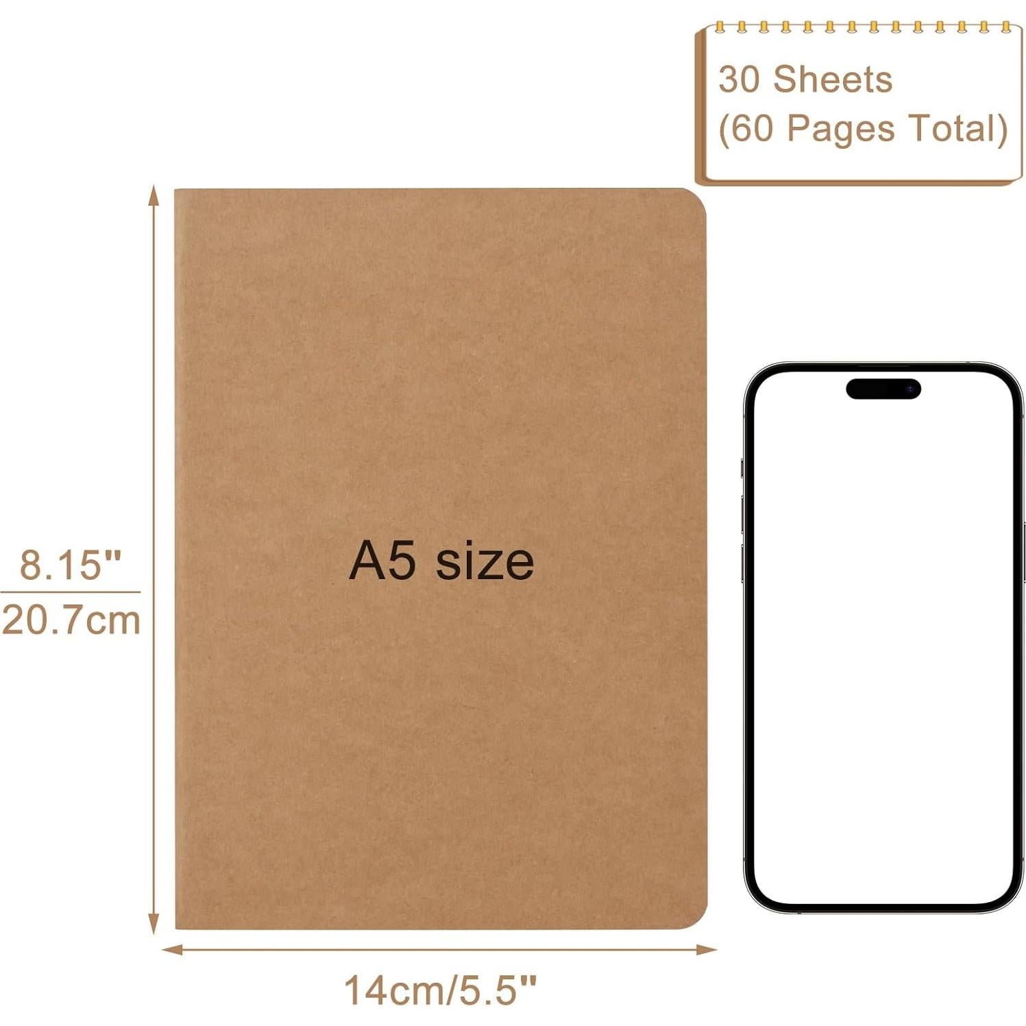 Paquete de 5 Cuadernos Kraft A5 ZCZN 60 Páginas Beige