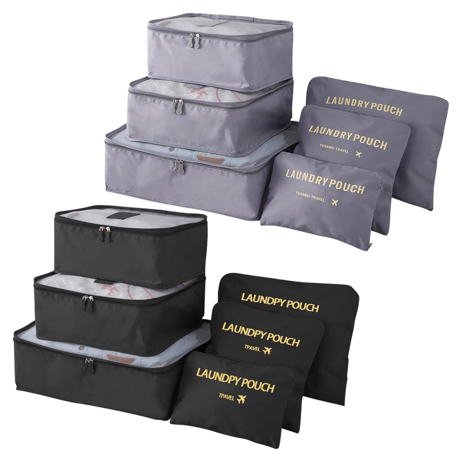 Set de 12 Cubos de Empaque INVODA Negro y Gris - Organizador de Maletas