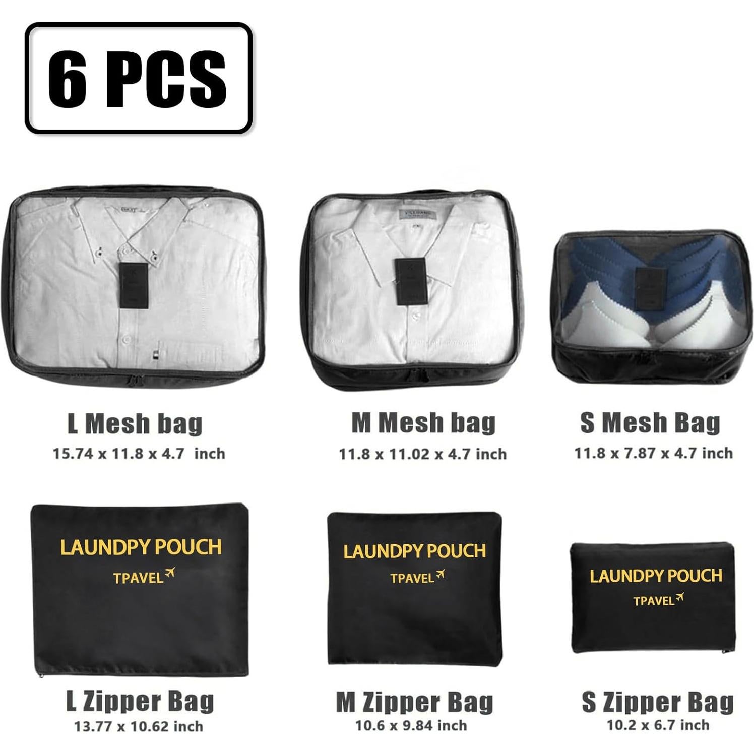 Set de 12 Cubos de Empaque INVODA Negro y Gris - Organizador de Maletas