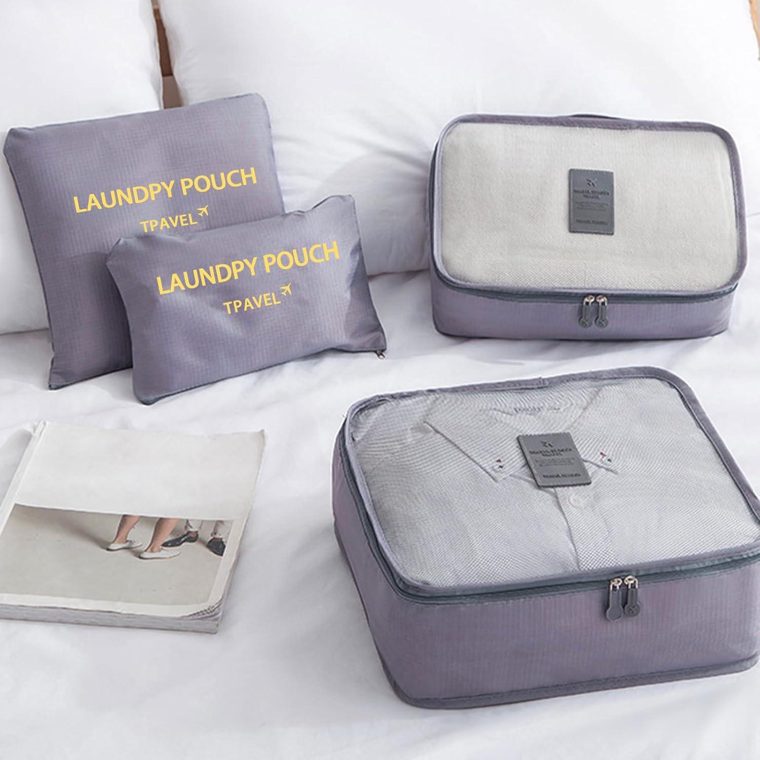 Set de 12 Cubos de Empaque INVODA Negro y Gris - Organizador de Maletas