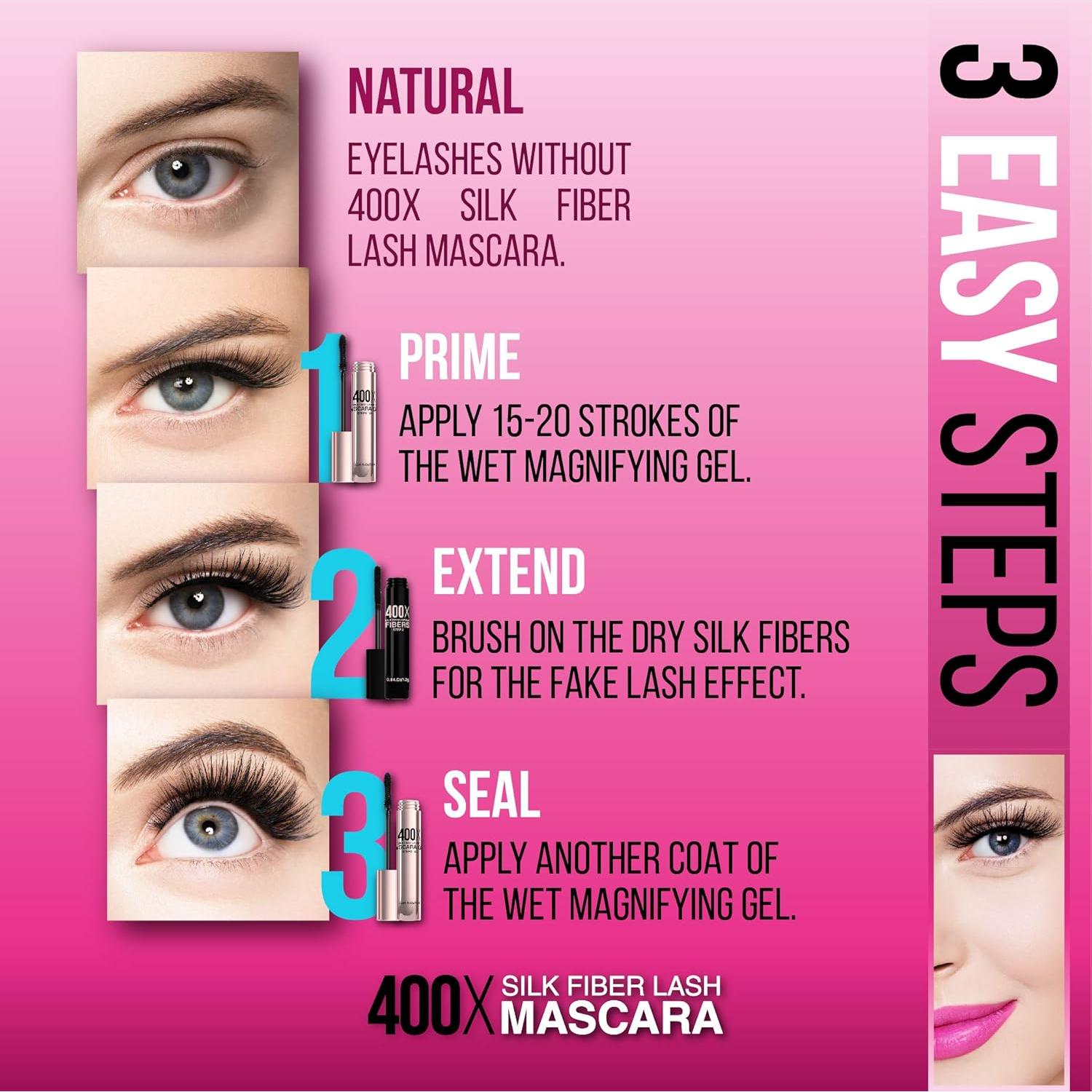 Máscara de Pestañas de Fibra Mia Adora 400X - Volumen y Longitud