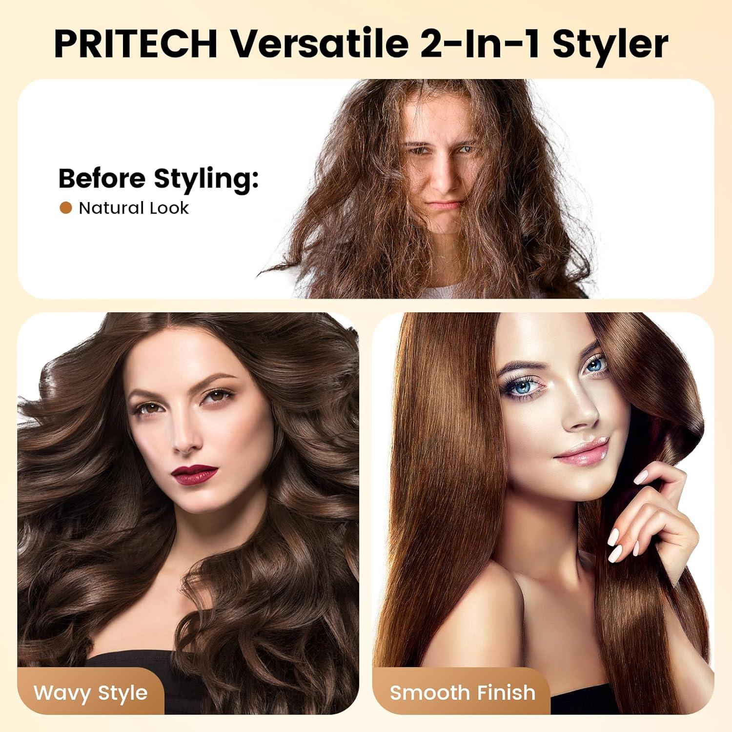 Plancha de Pelo PRITECH 2 en 1 Titanio Temperatura Ajustable