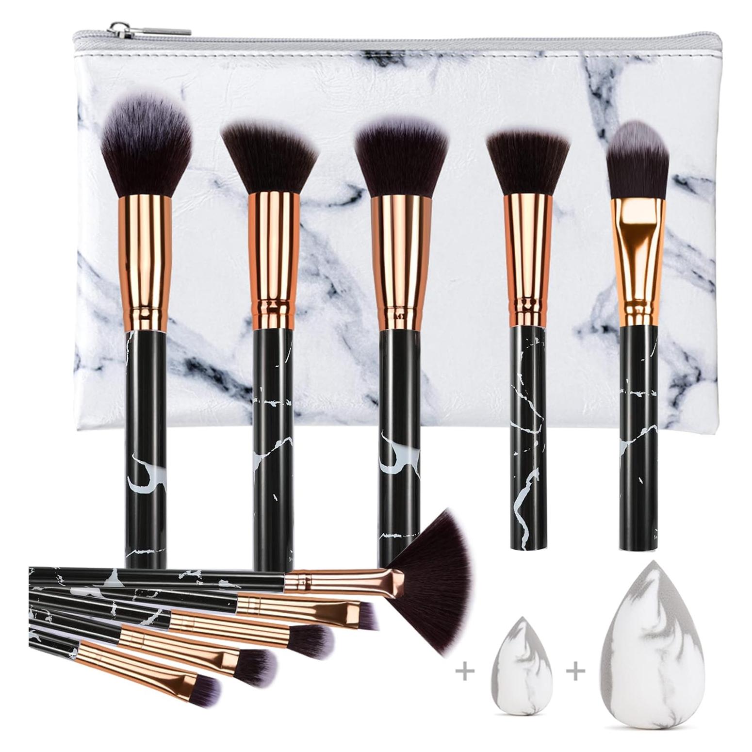 Set de Brochas de Maquillaje Profesional HEYMKGO 10 Piezas + 2 Esponjas