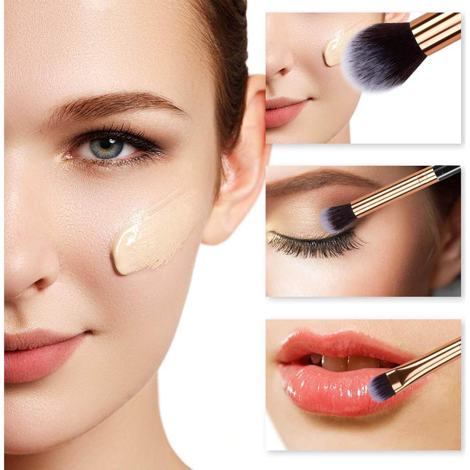 Set de Brochas de Maquillaje Profesional HEYMKGO 10 Piezas + 2 Esponjas