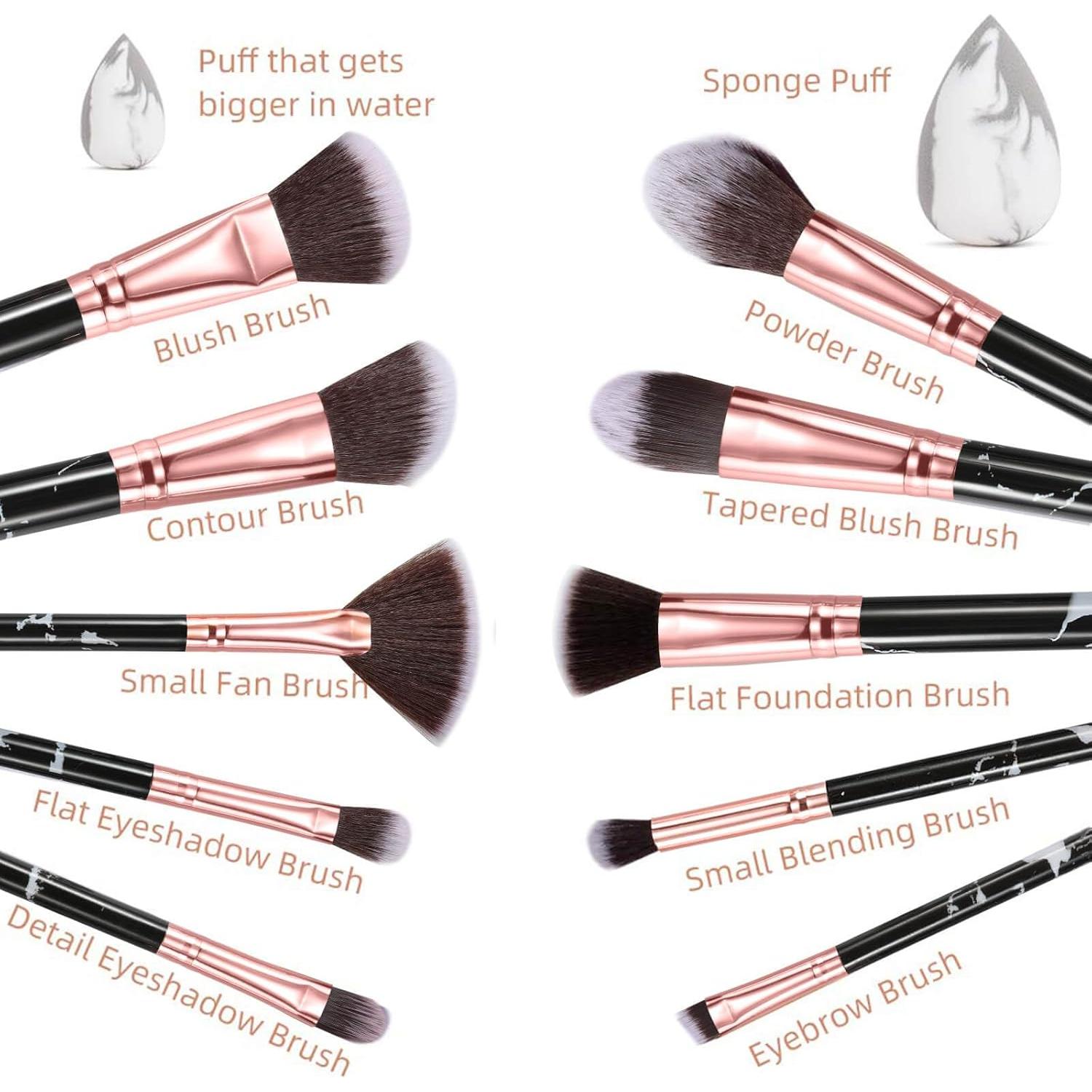 Set de Brochas de Maquillaje Profesional HEYMKGO 10 Piezas + 2 Esponjas