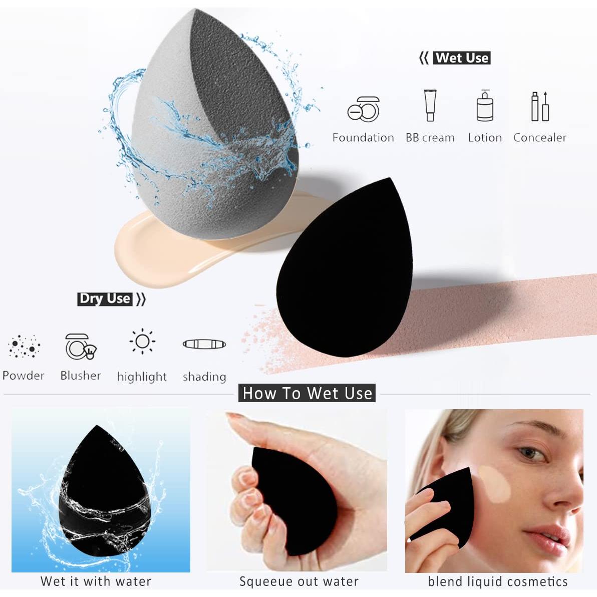 Juego de Esponjas de Maquillaje Leeshine 4Pcs + Soporte y Estuche