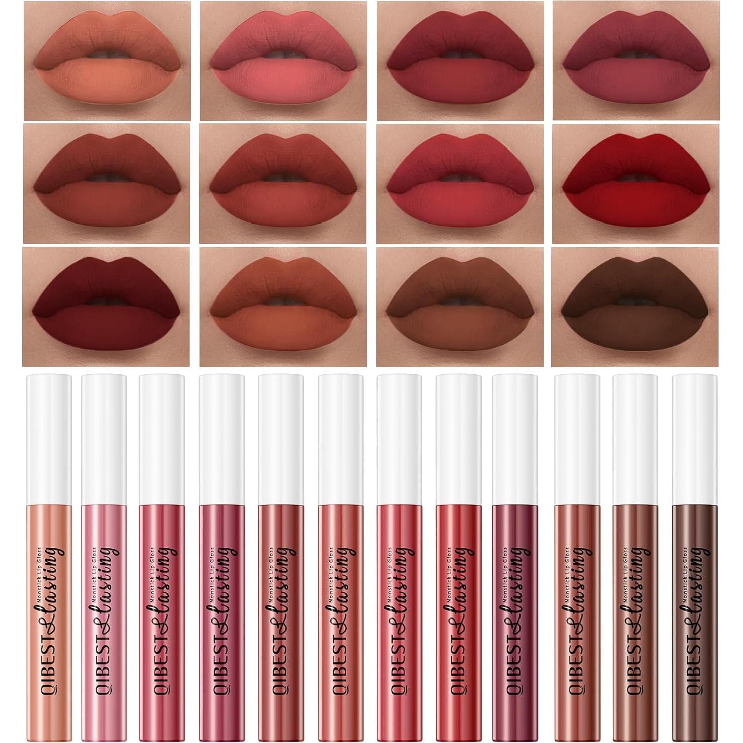 Juego de 12 Pintalabios Líquido Mate LEPKE 30 ml Larga Duración