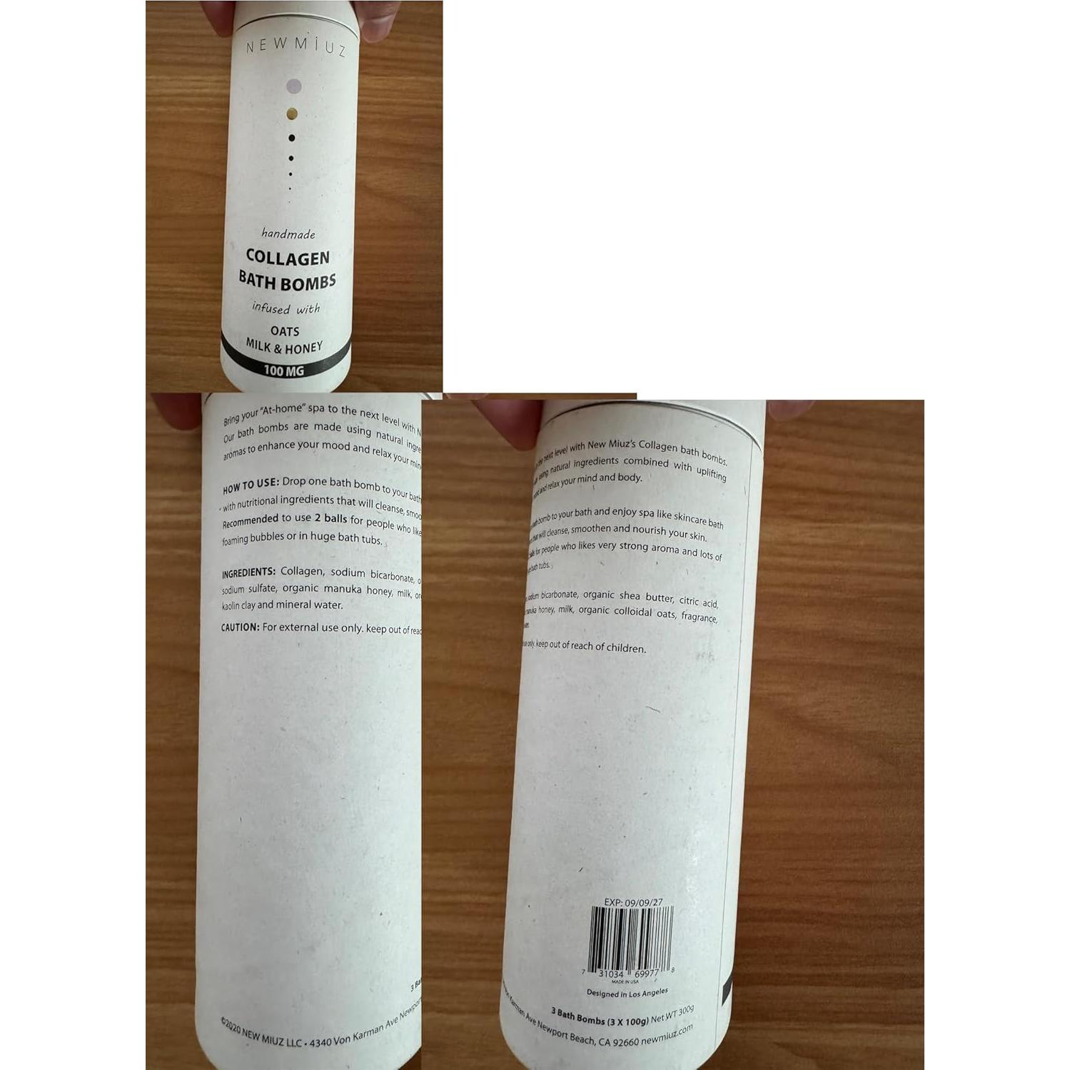 Bombas de Baño de Colágeno New Miuz - Avena, Leche y Miel - 3 Unidades