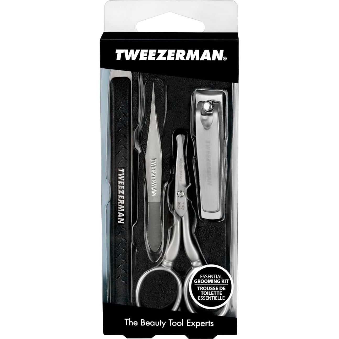 Kit de Aseo Esencial Tweezerman - 4 Piezas, Acero Inoxidable