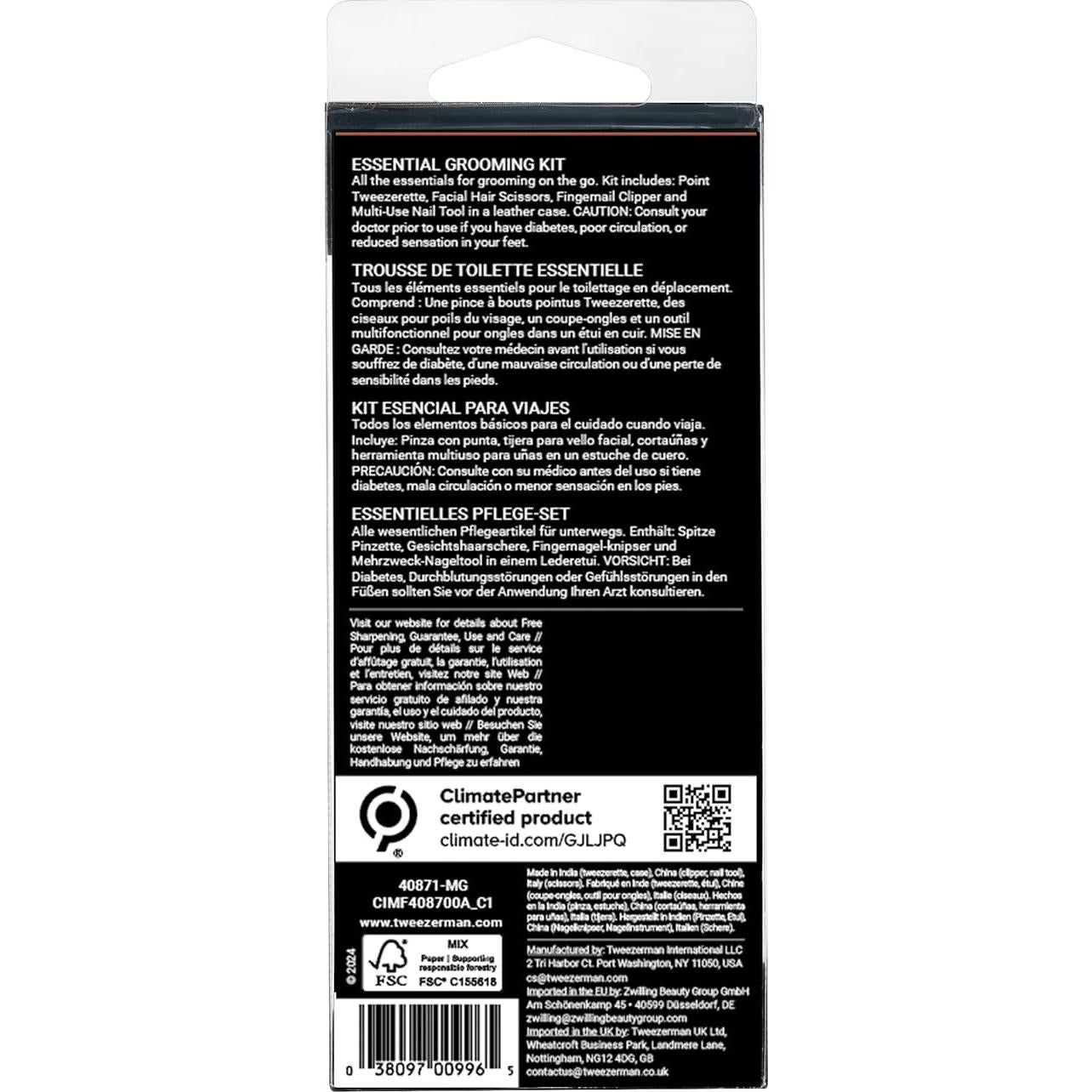 Kit de Aseo Esencial Tweezerman - 4 Piezas, Acero Inoxidable